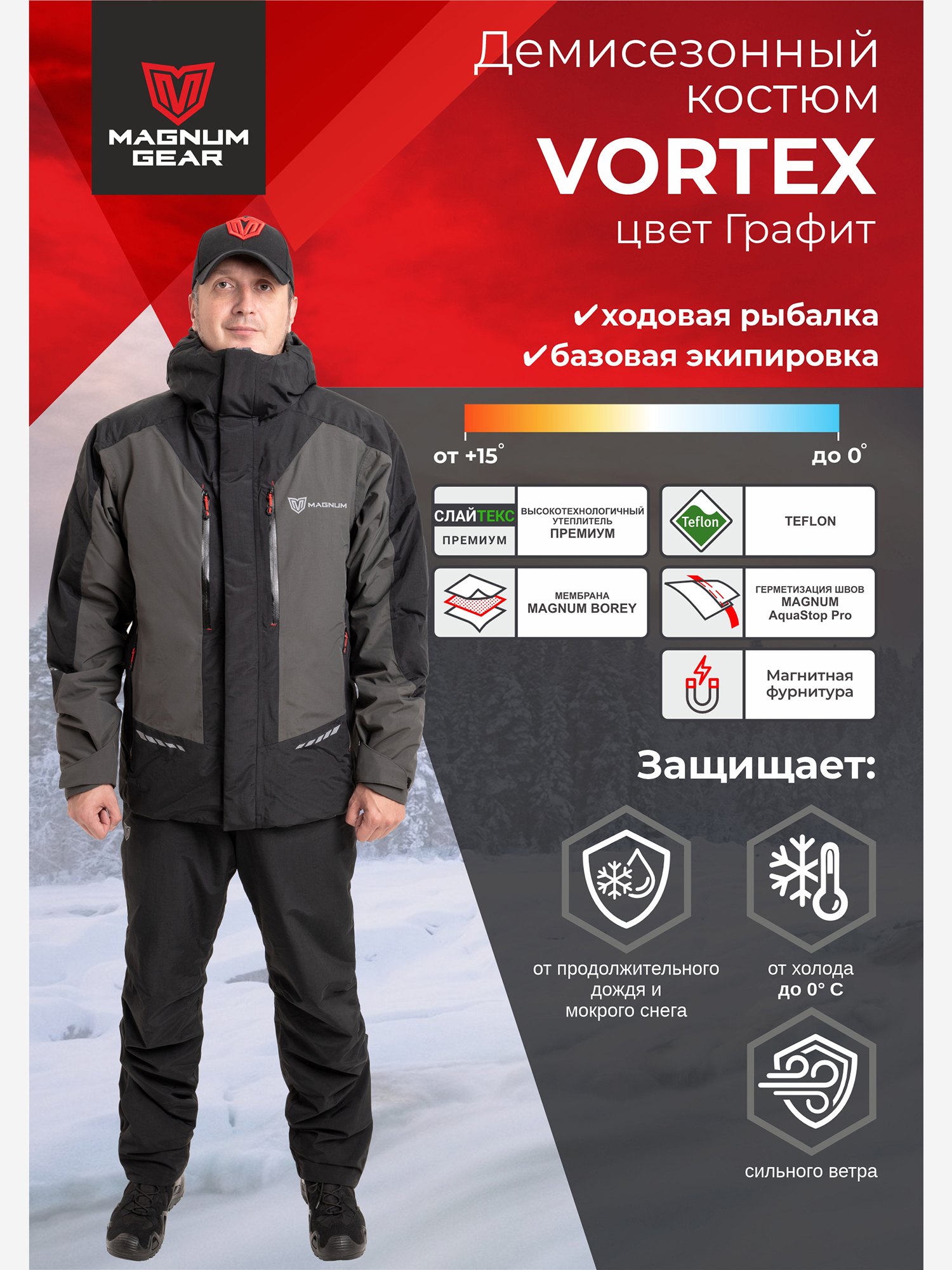 Изображение товара Костюм для рыбалки MAGNUM GEAR VORTEX 0° С графит, Графит/черный