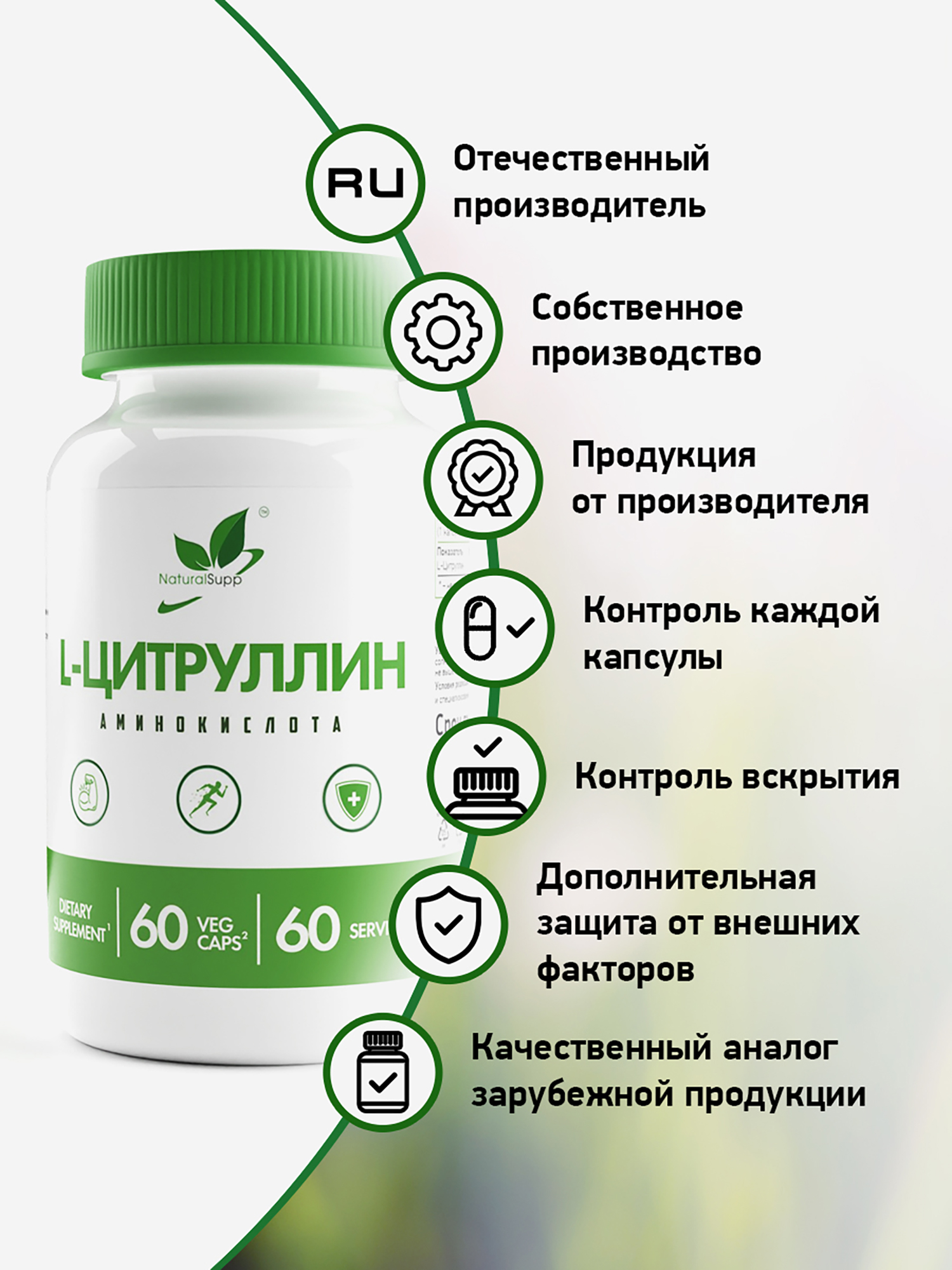 

L - Цитруллин, NaturalSupp, 60 капсул, Мультицвет