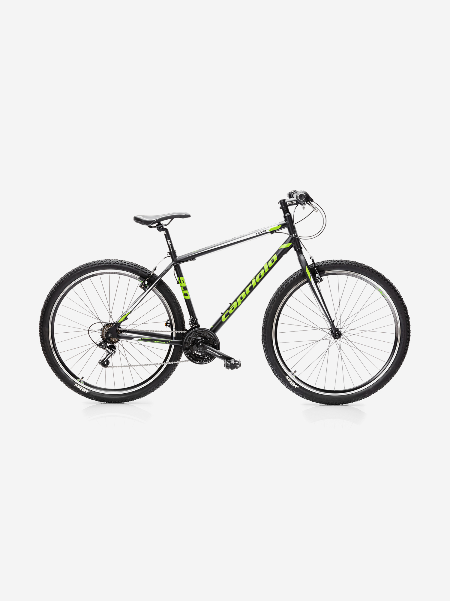 

Велосипед CAPRIOLO MTB LEVEL 9.0 (3 X 6), рама алюминий 19'', колёса 29'' (чёрный - зелёный), Черный