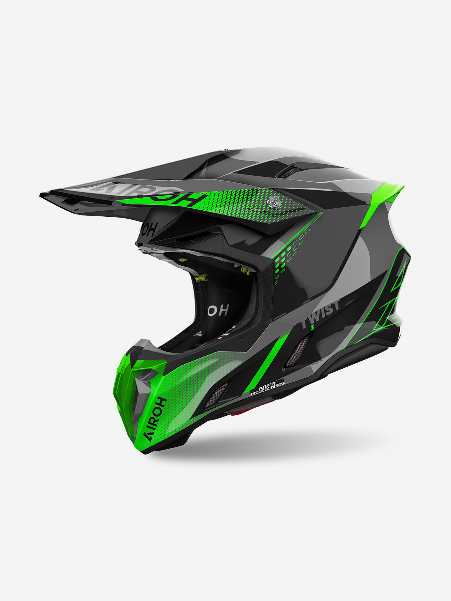 

Мотошлем Кроссовый Airoh TWIST 3 SHARD Green Glossy, Черный