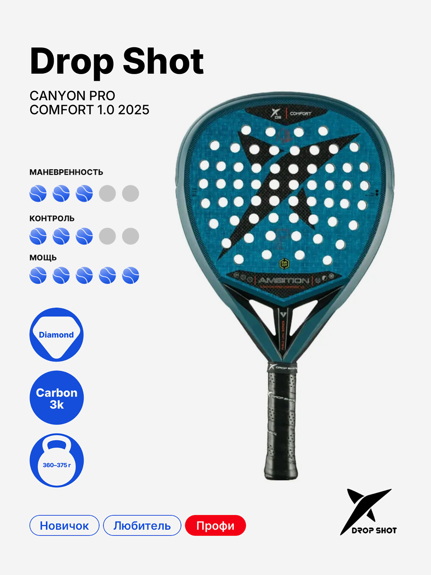 Изображение товара Ракетка для падела Drop Shot Canyon Pro Comfort 1.0 2025