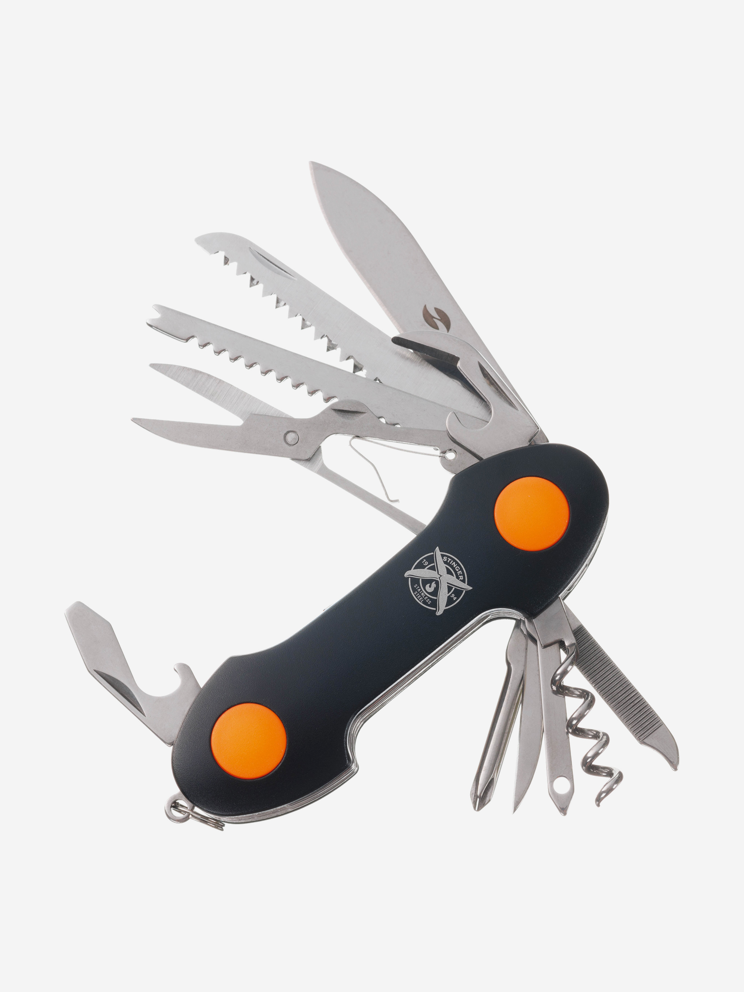 

Нож перочинный STINGER, , 15 функций, Черный