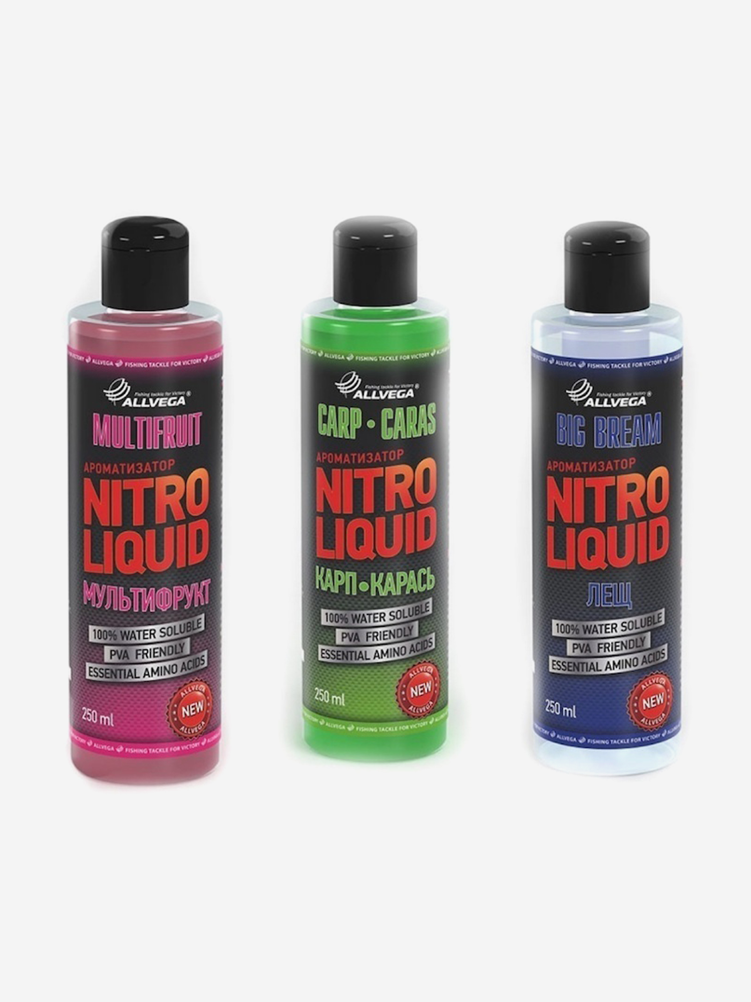 

Набор ароматизаторов Nitro Liquid мультифрукт, карп, карась, лещ, 3 флакона по 250 м., Красный