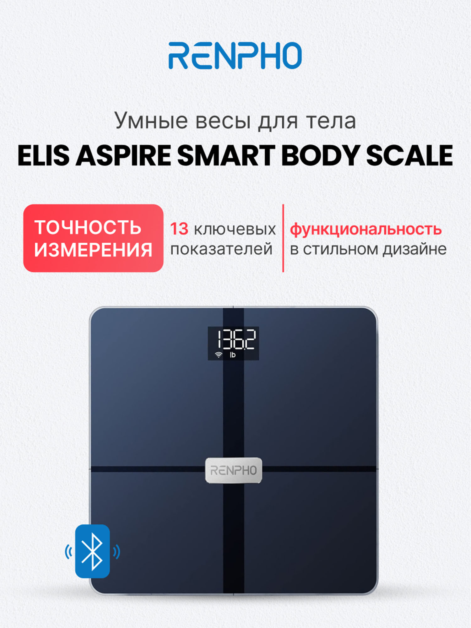 

Умные напольные весы Renpho Elis Aspire ES-WBE28, Черный