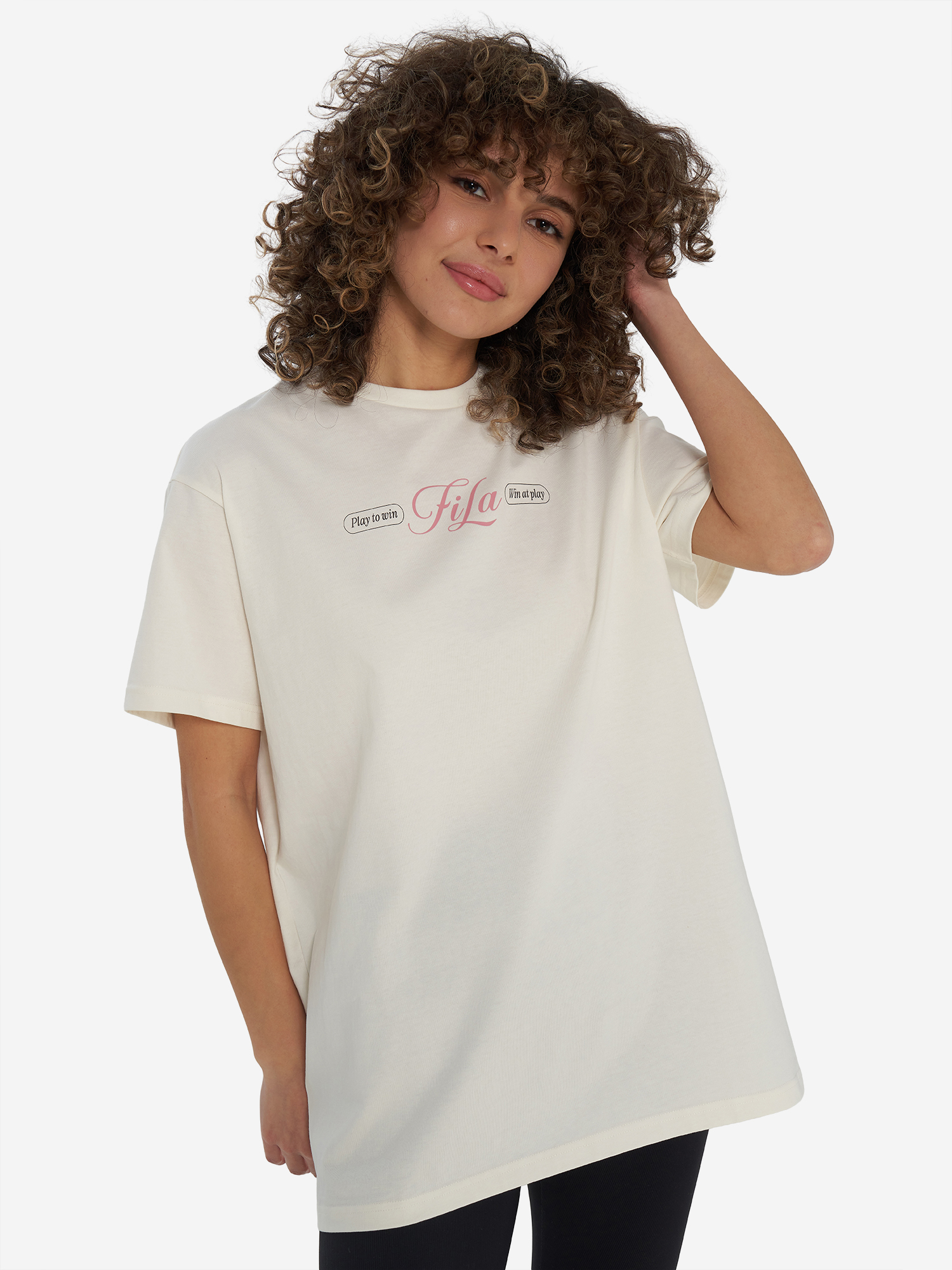 Изображение товара Женская футболка оверсайз FILA с логотипом короткий рукав натуральный хлопок