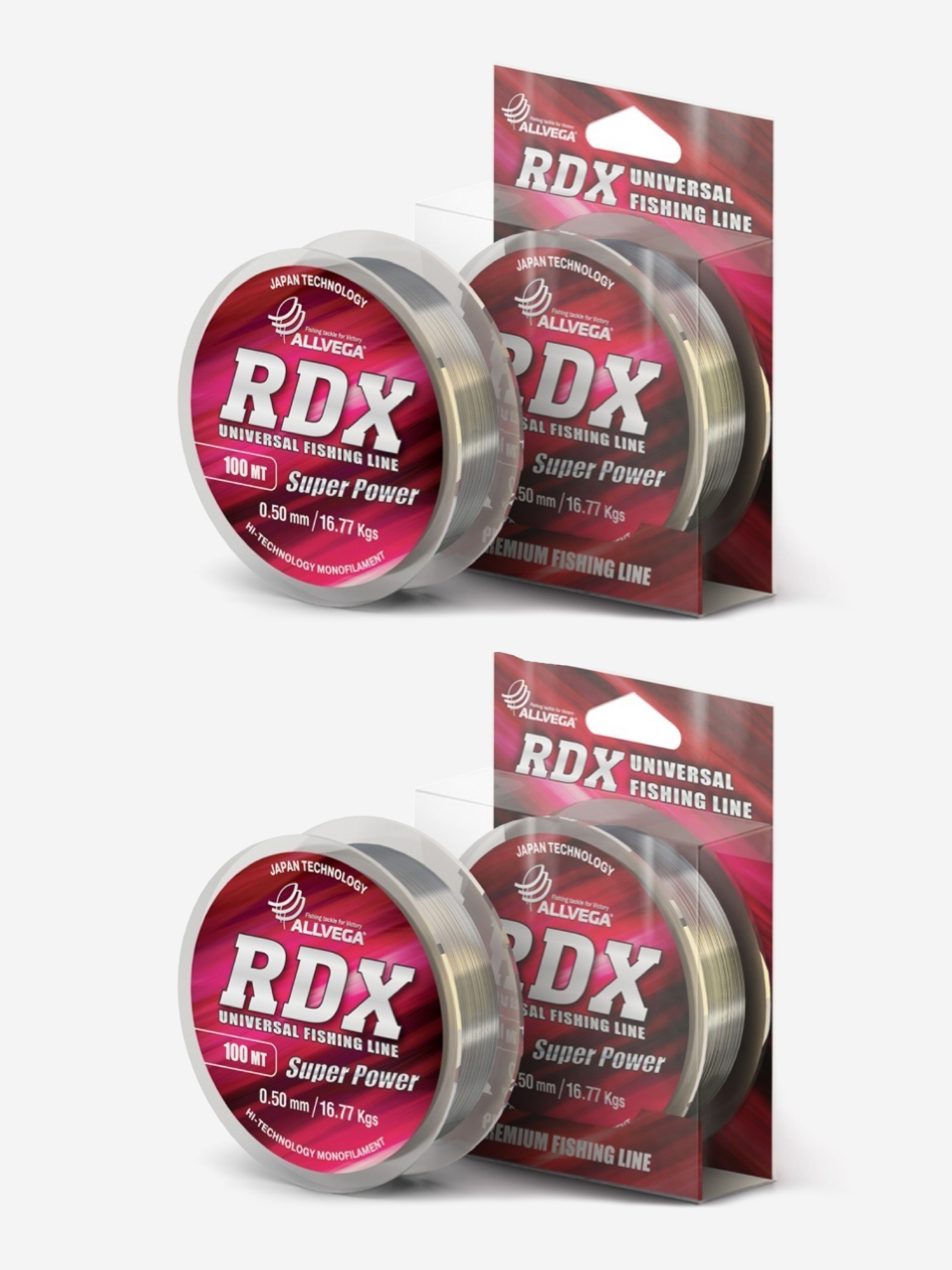 

Леска монофильная ALLVEGA RDX Universal, набор 2 штуки 0,50мм (16,77кг) прозрачная, Белый