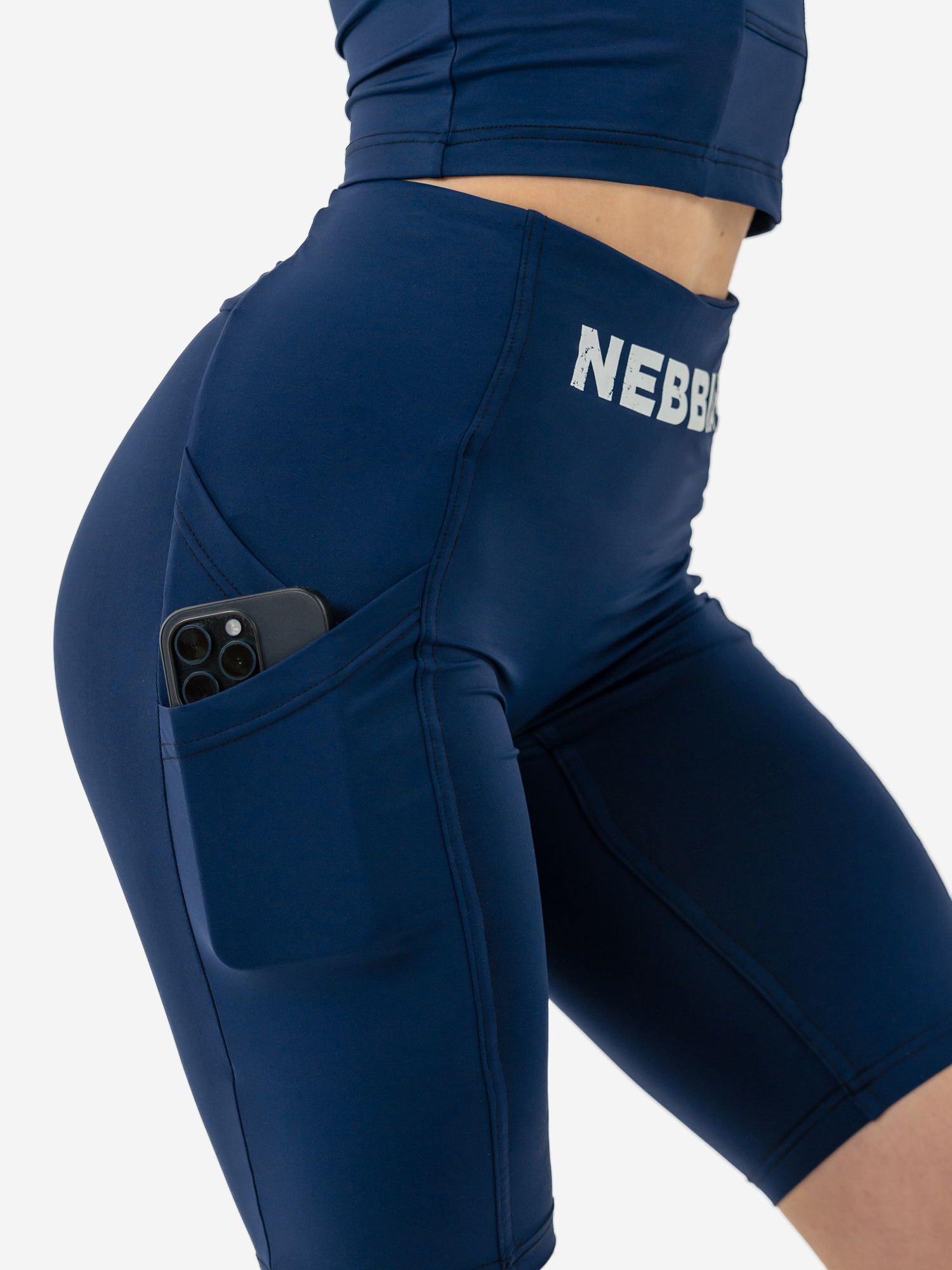 Шорты спортивные женские NEBBIA High waisted biker shorts 10″ GYM THERAPY 628, Синий 628BLUESRCYN2B-#000008, размер 40 - фото 6