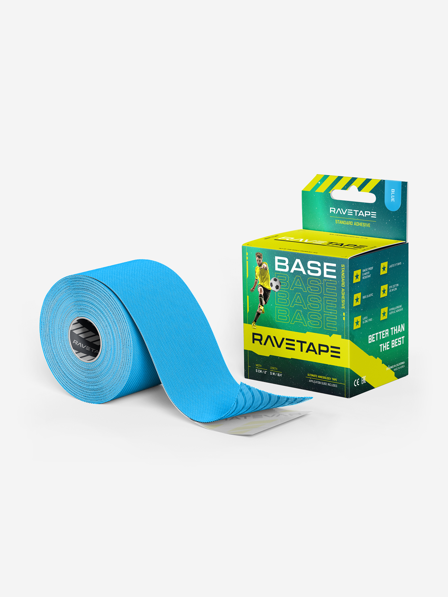 

Кинезиотейп RaveTape BASE 5×5, Голубой