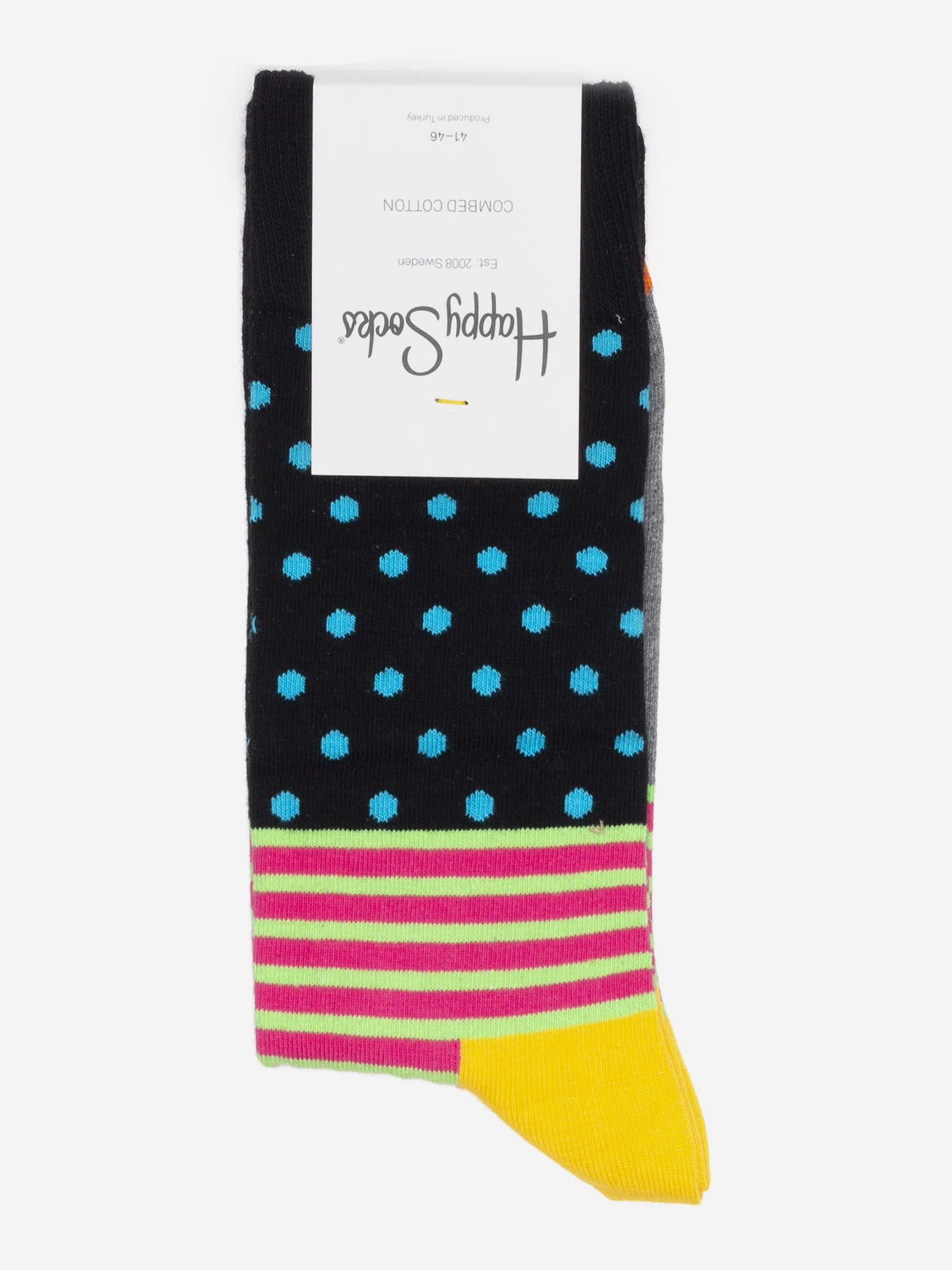 Носки с рисунками Happy Socks - Stripes Dots Blue Orange Yellow, Желтый дизайнерские носки burning heels diagonal stripes yellow blue желтый
