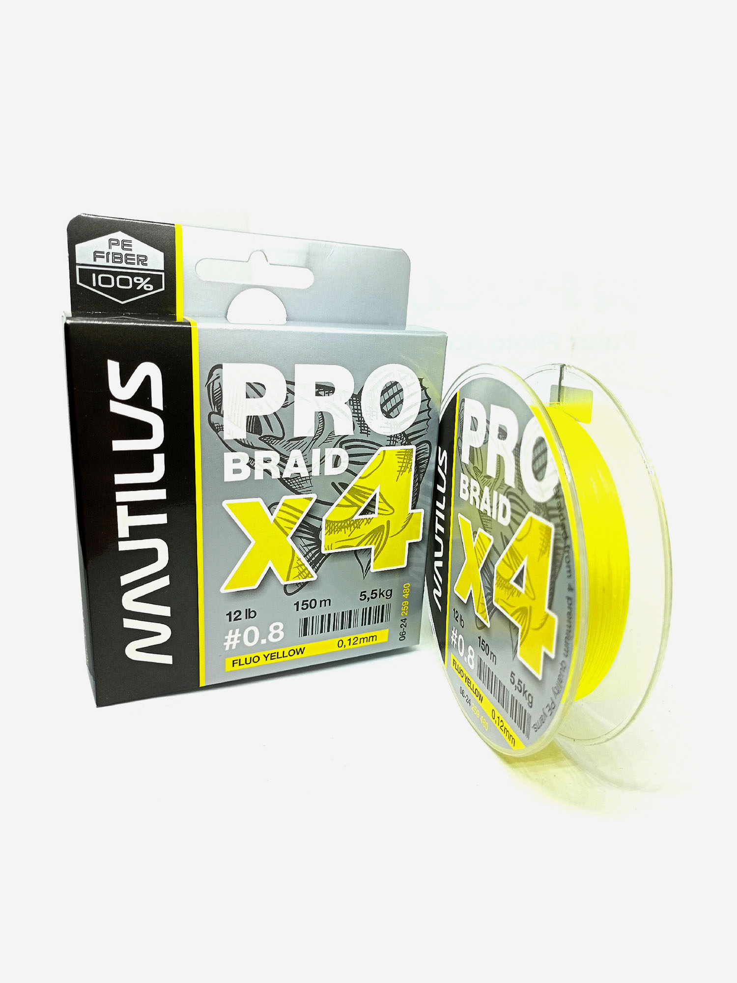 

Шнур Nautilus Pro Braid X4 Fluo Yellow d-0.12 5.5кг 12lb 150м, Желтый