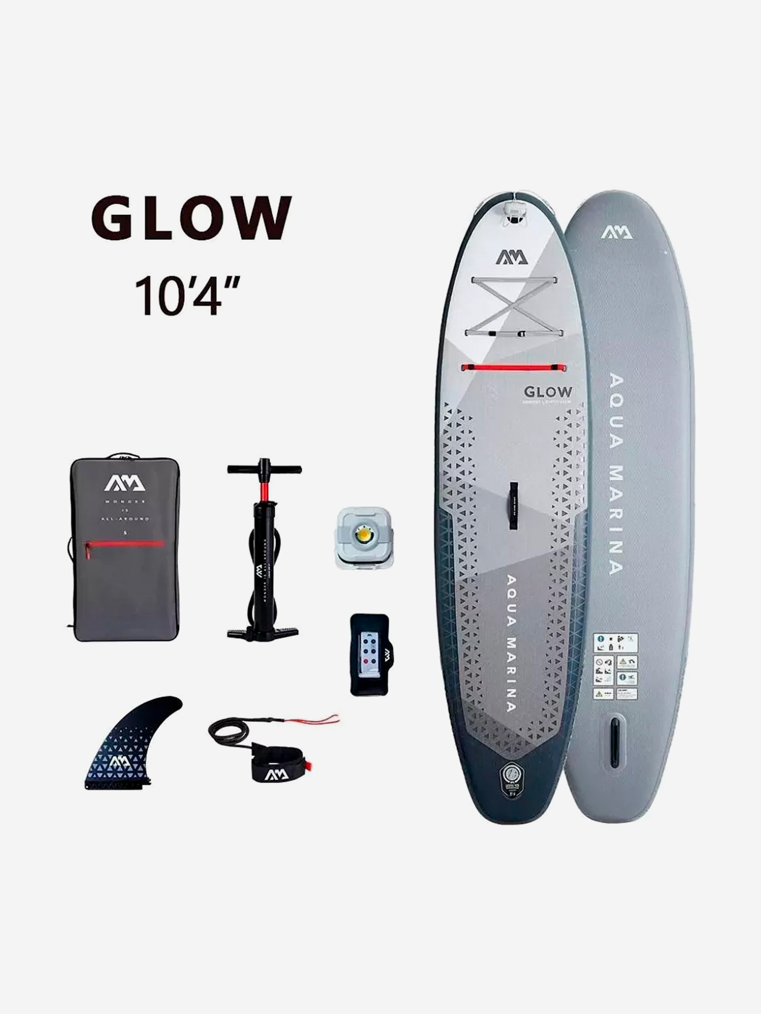 

Сапборд надувной двухслойный с подсветкой Aqua Marina Glow 10.4x31x6,  см, Серый