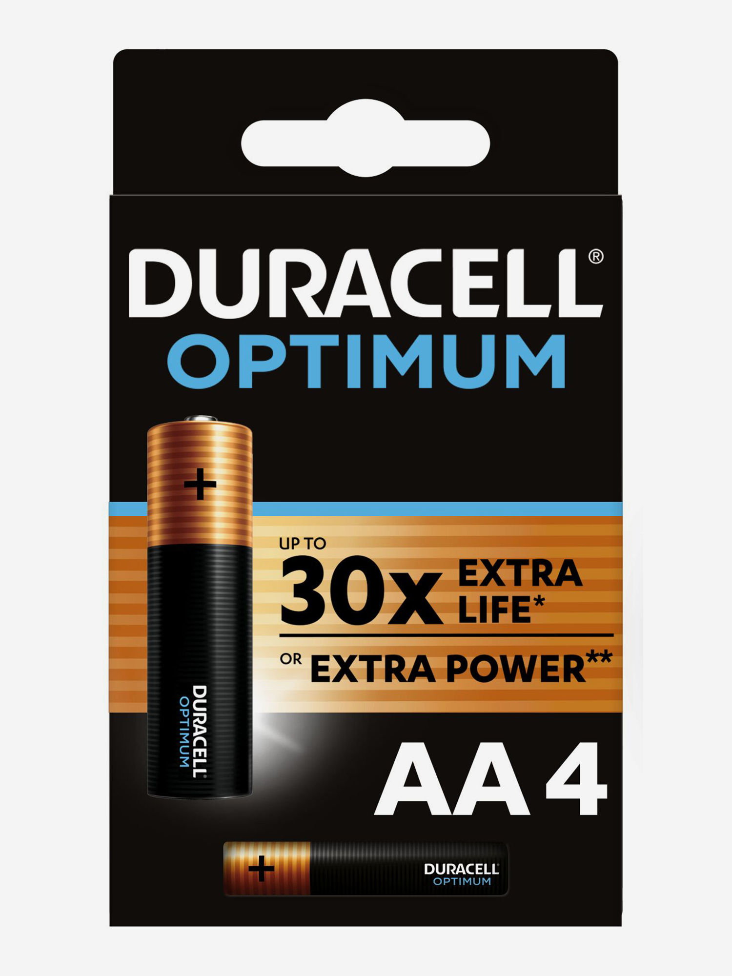 Батарейки щелочные Duracell Optimum АА, 4 шт., Черный