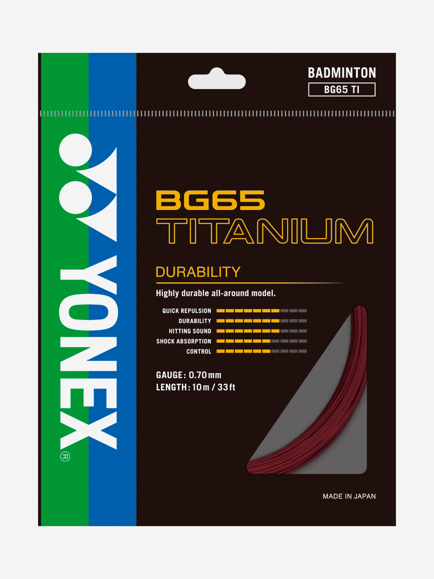 

Струна для бадминтона Yonex BG-65Ti R, 10м., Красный