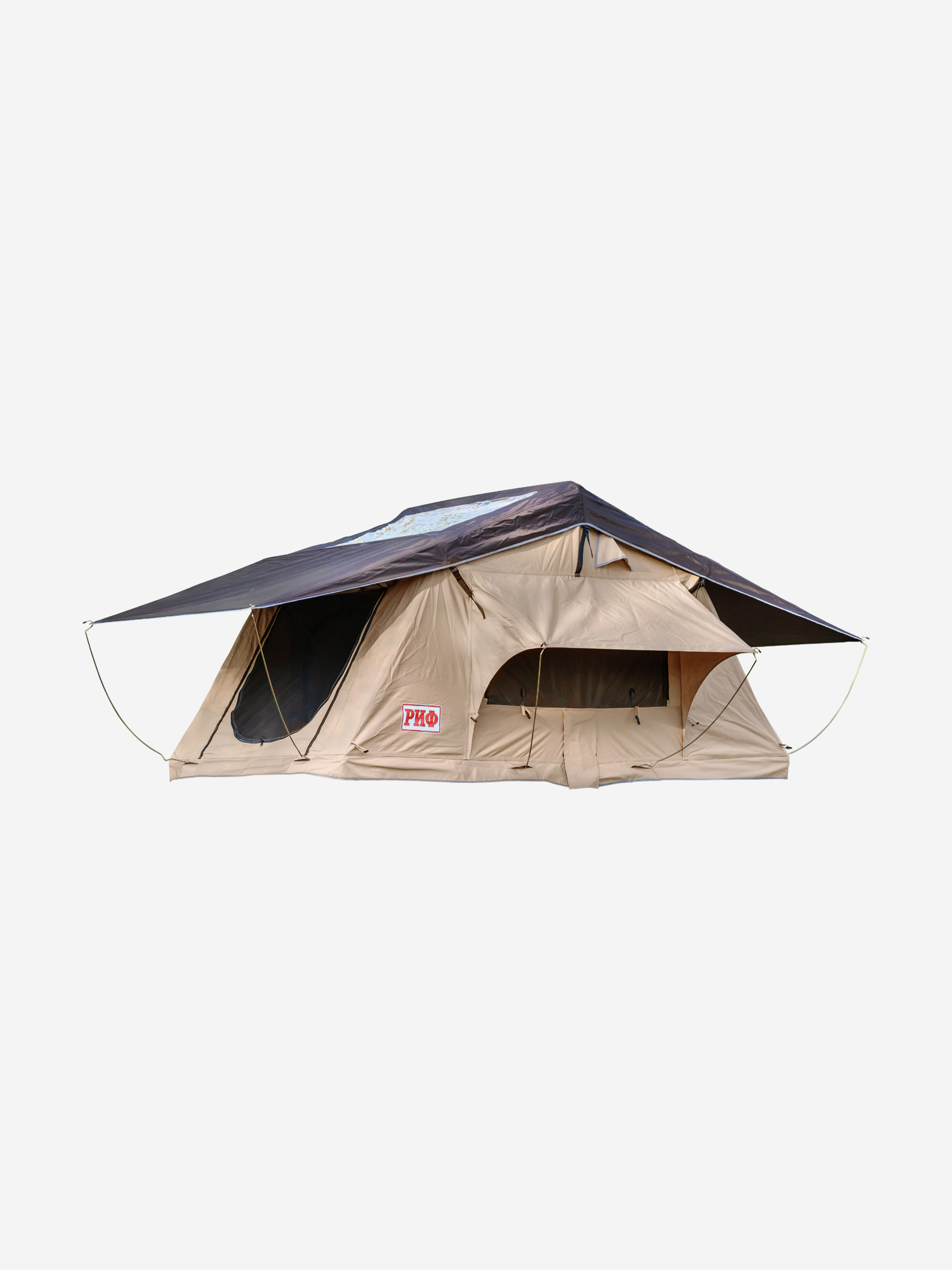 Палатка на крышу автомобиля РИФ Soft RT01-140, тент песочный, корпус черный, 240х140х130 см, Бежевый