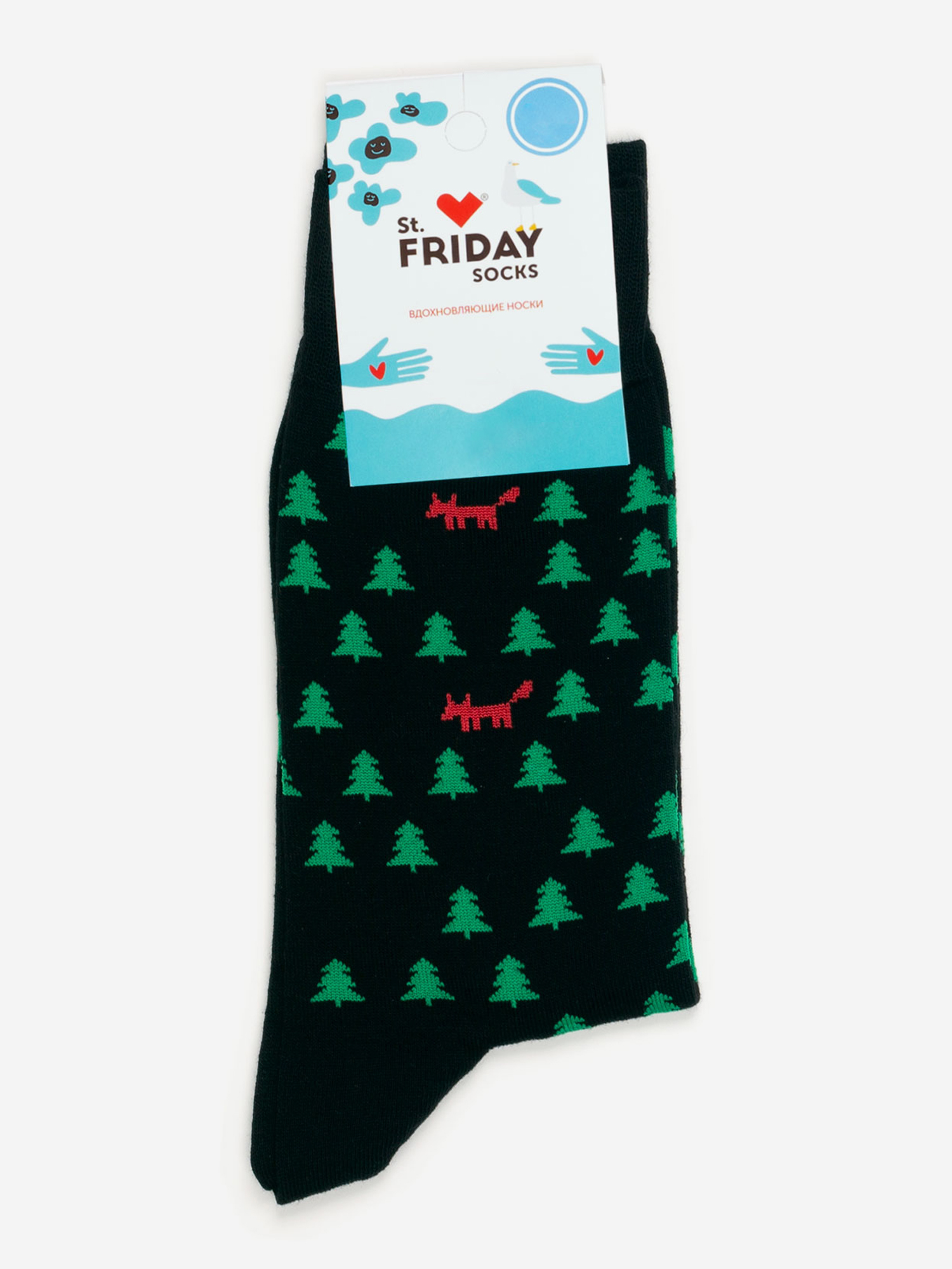 

Носки с рисунками St.Friday Socks, Лисы в ёлочках, Черный
