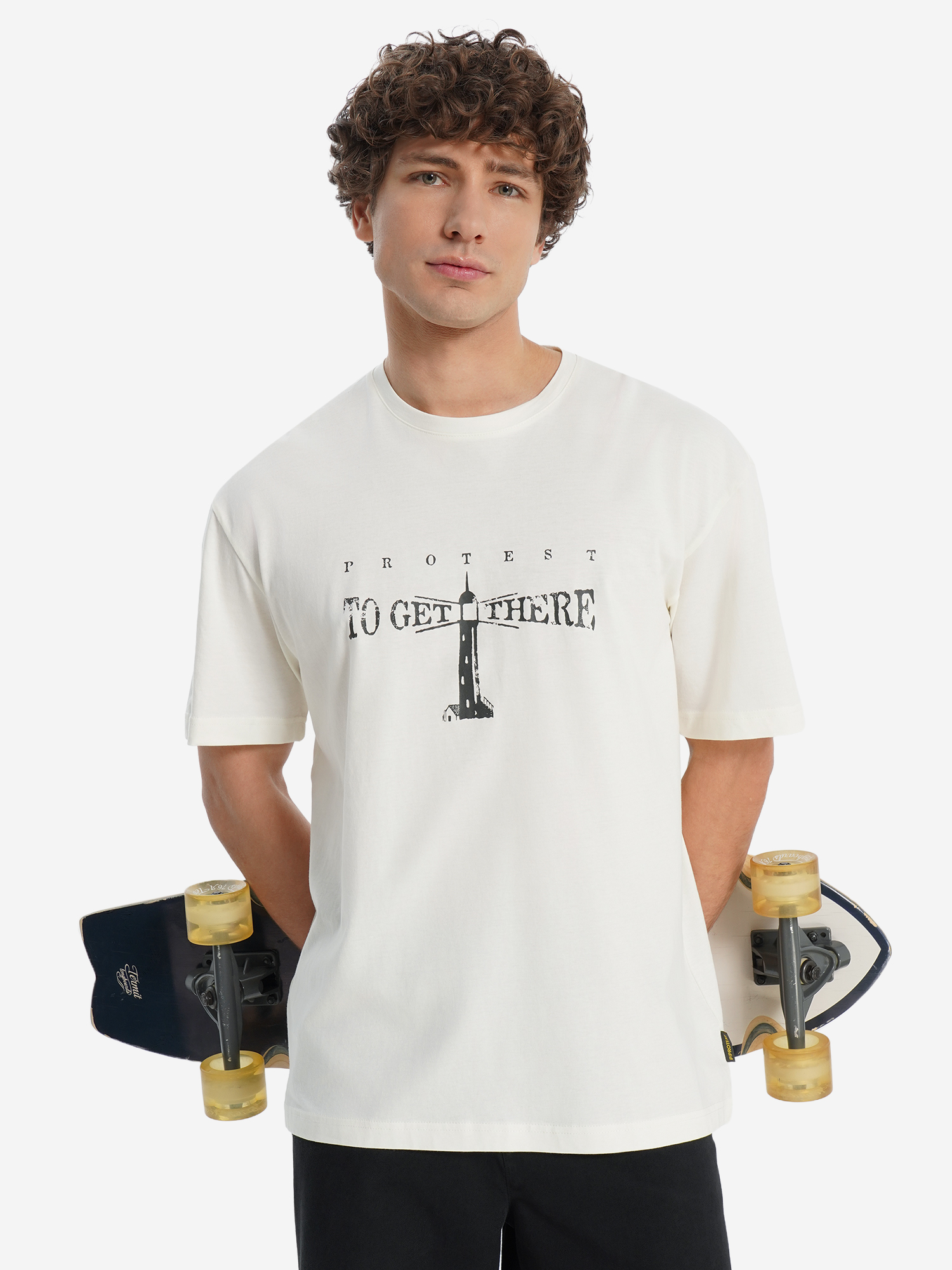 Изображение товара Мужская футболка Protest с рисунком из 100% хлопка Кремовая