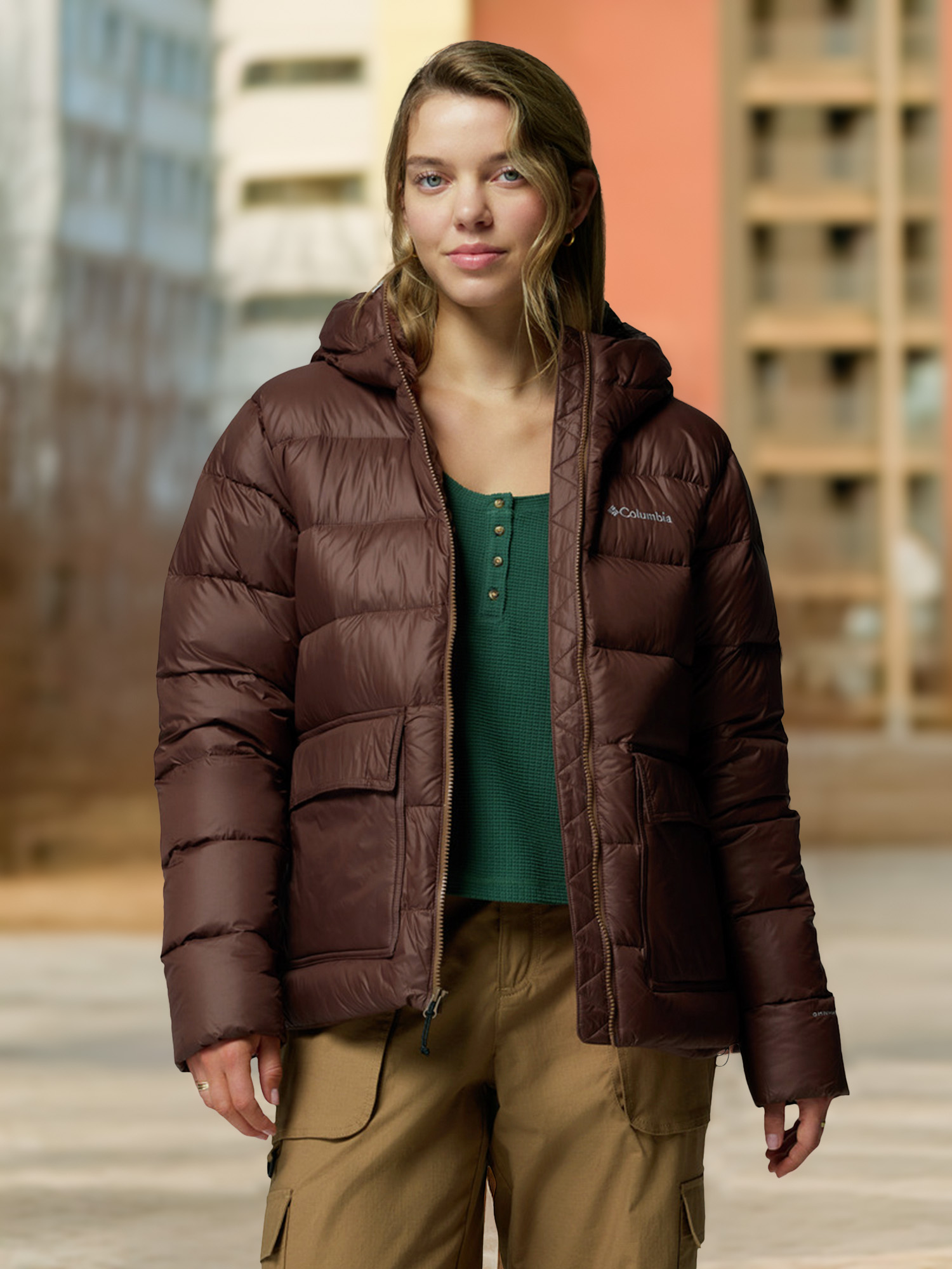 Пуховик женский Columbia Harmony Falls, коричневый, арт. 19969