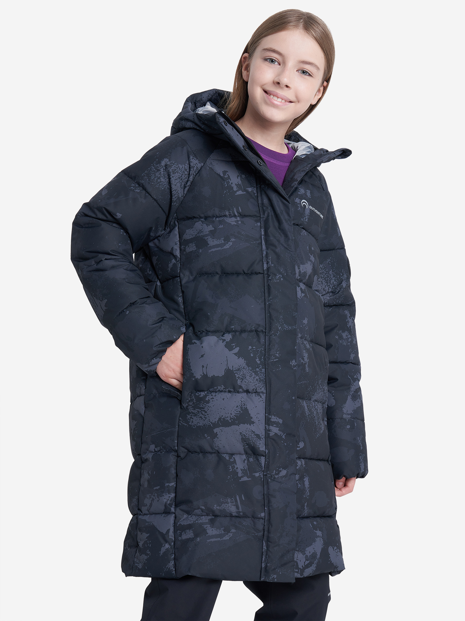 Пальто утепленное для девочек, черный, арт. 29951