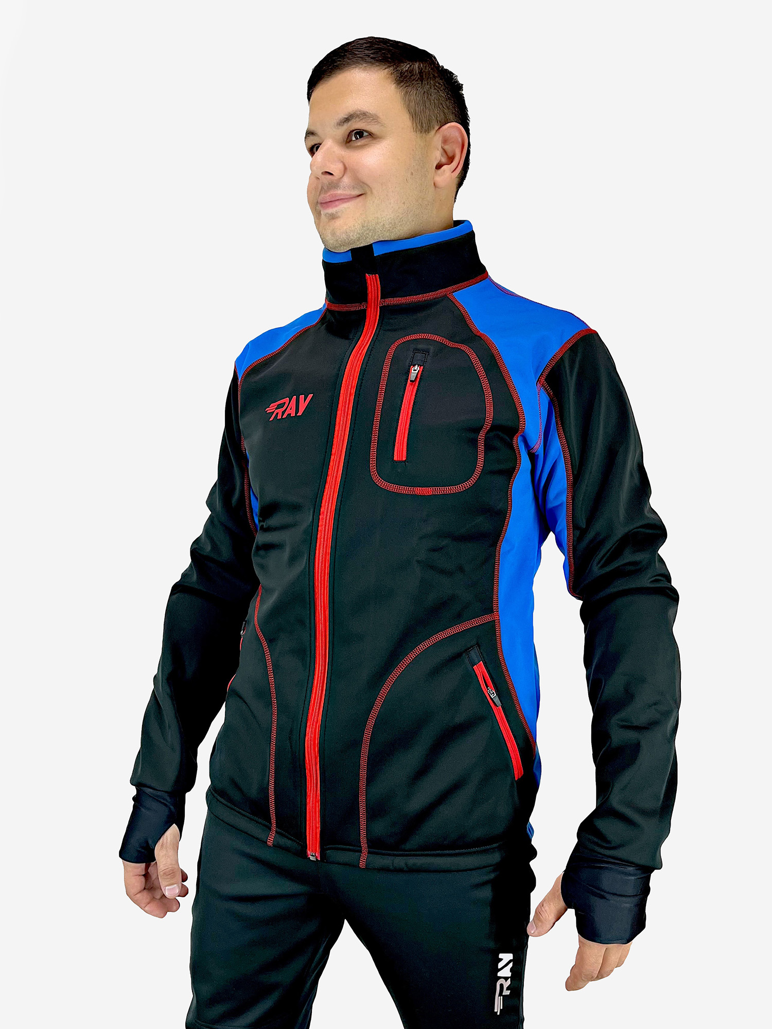 Куртка Мужская спортивная Софтшелл на флисе для бега RAY, Черный