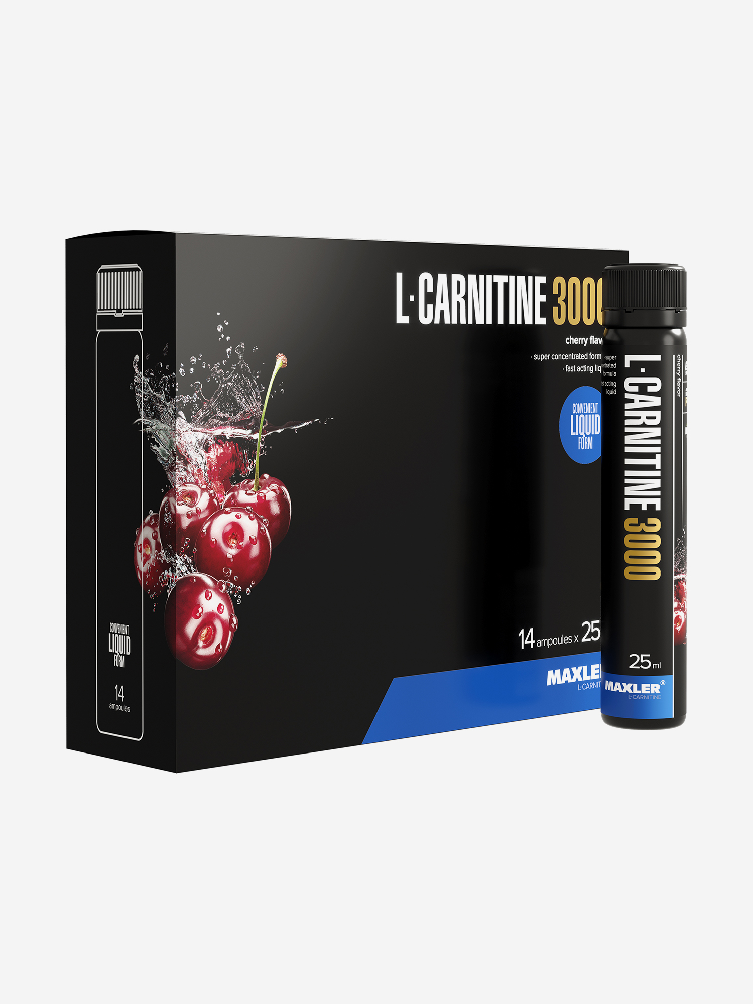 Изображение товара Л-карнитин жидкий Maxler, 3000 мг на порцию, 14 туб по 25 мл - Вишня, Черный