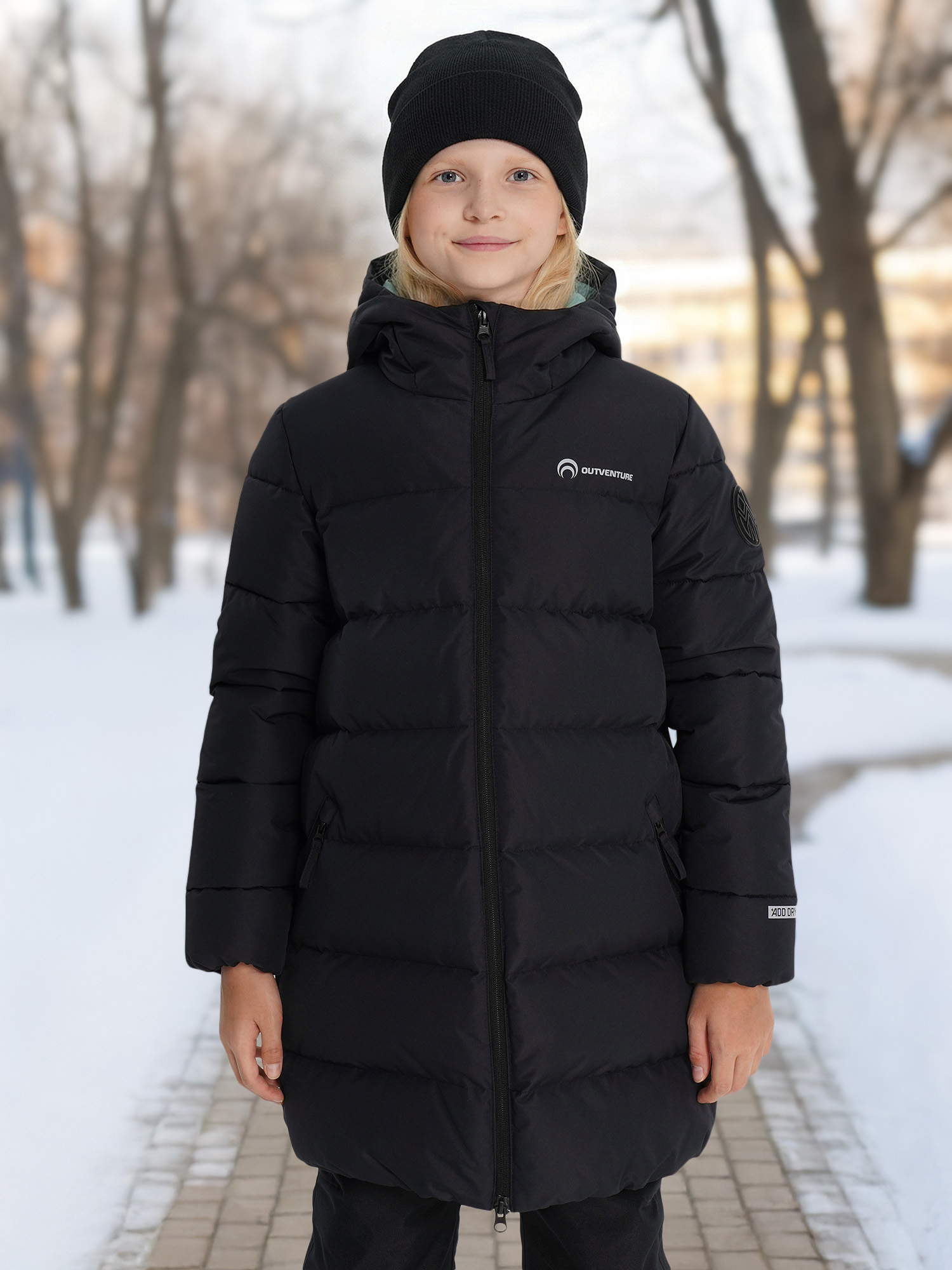 Пуховик для девочек Outventure, черный, арт. 137395