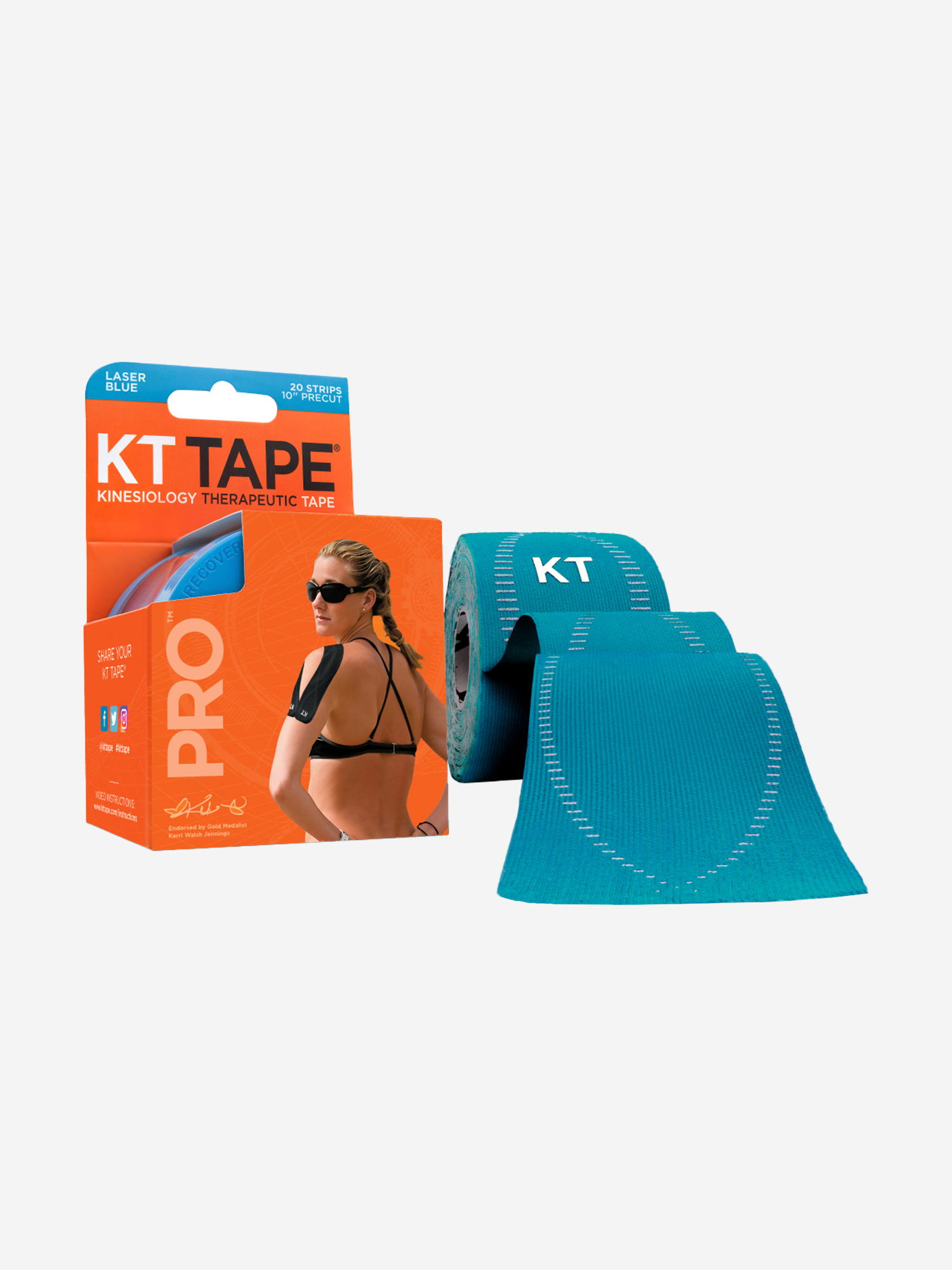 

Кинезио тейп для тела KT Tape PRO, 20 полосок в рулоне, голубой, Голубой