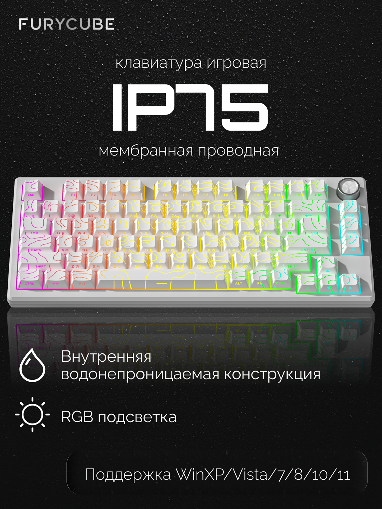 Изображение товара Игровая клавиатура Furycube IP75 (белый/серый), Белый/серый