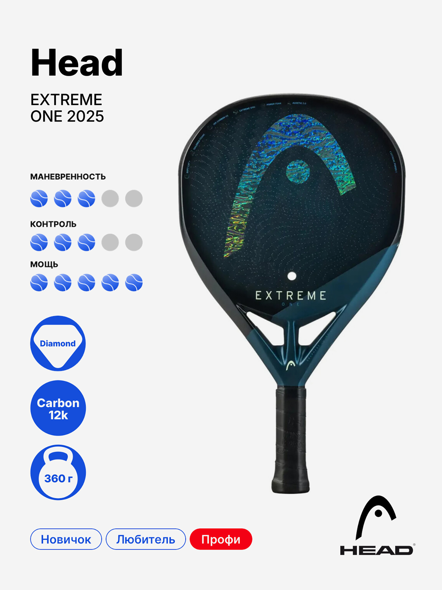 Изображение товара Ракетка для падела Head Extreme One 2025 профессиональный инвентарь