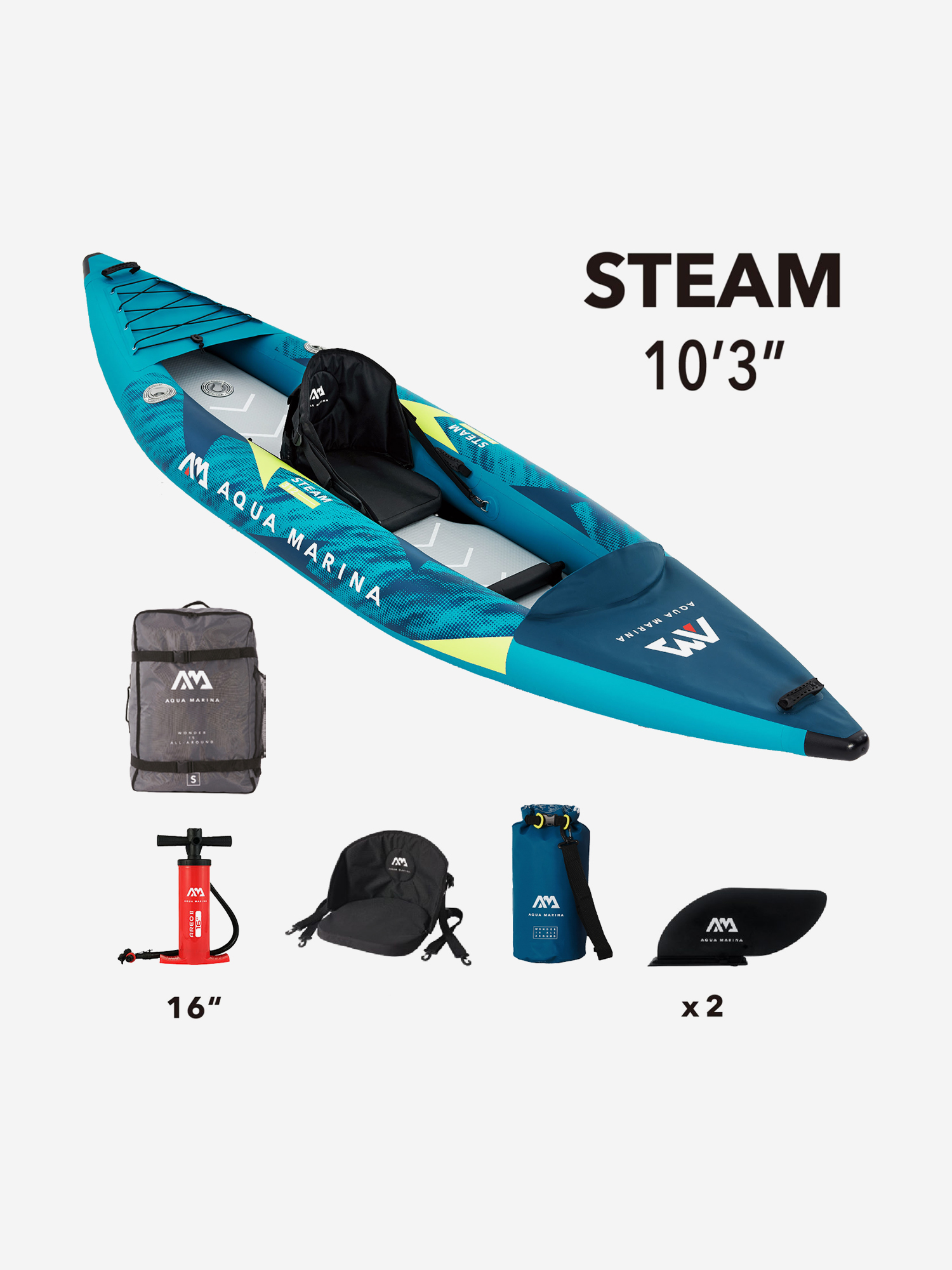 

Надувной каяк Aqua Marina STEAM, 312 см, Одноместный каяк, Голубой