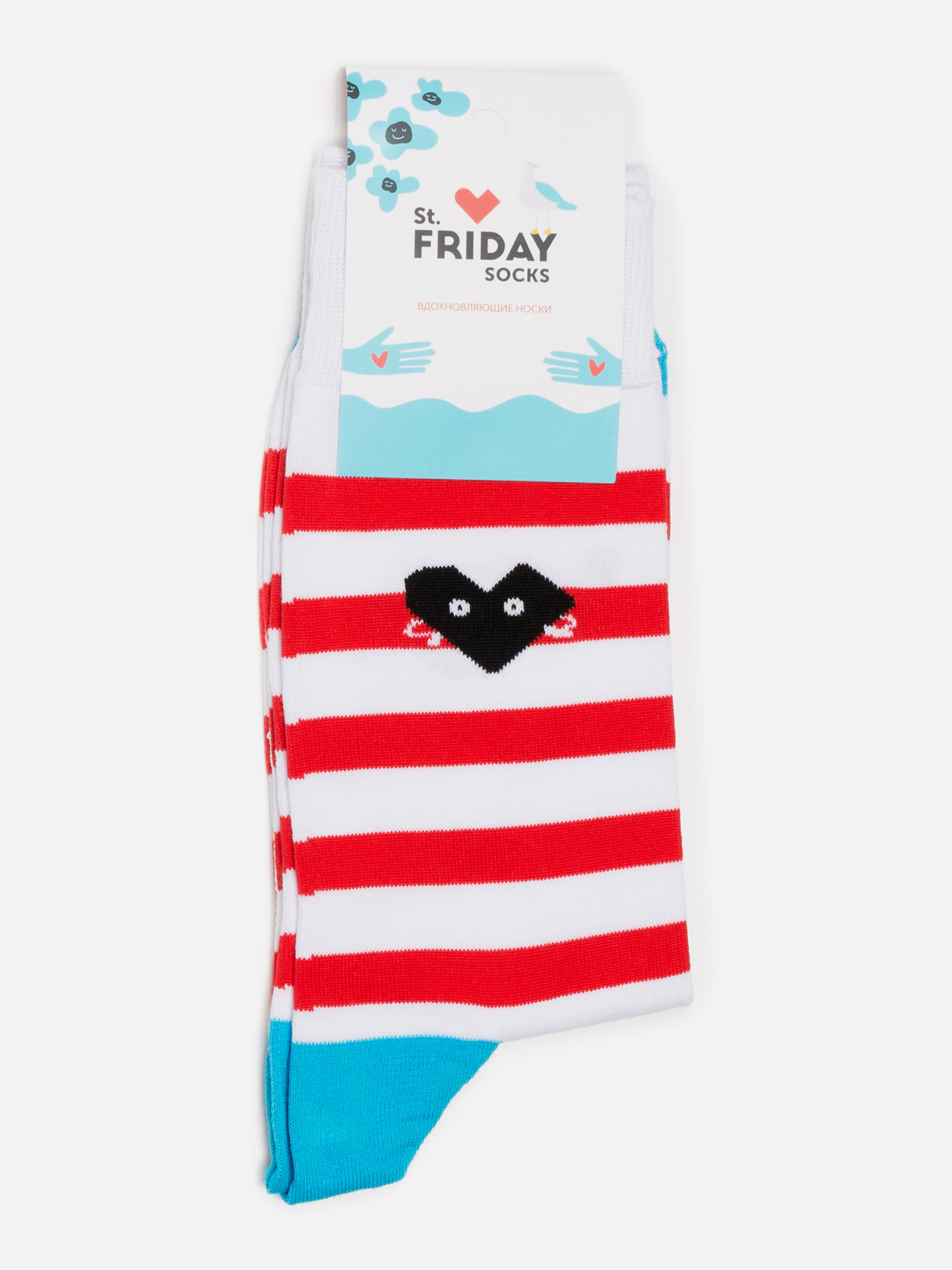 Носки St. Friday Socks, Полоски с сердечком, Красный