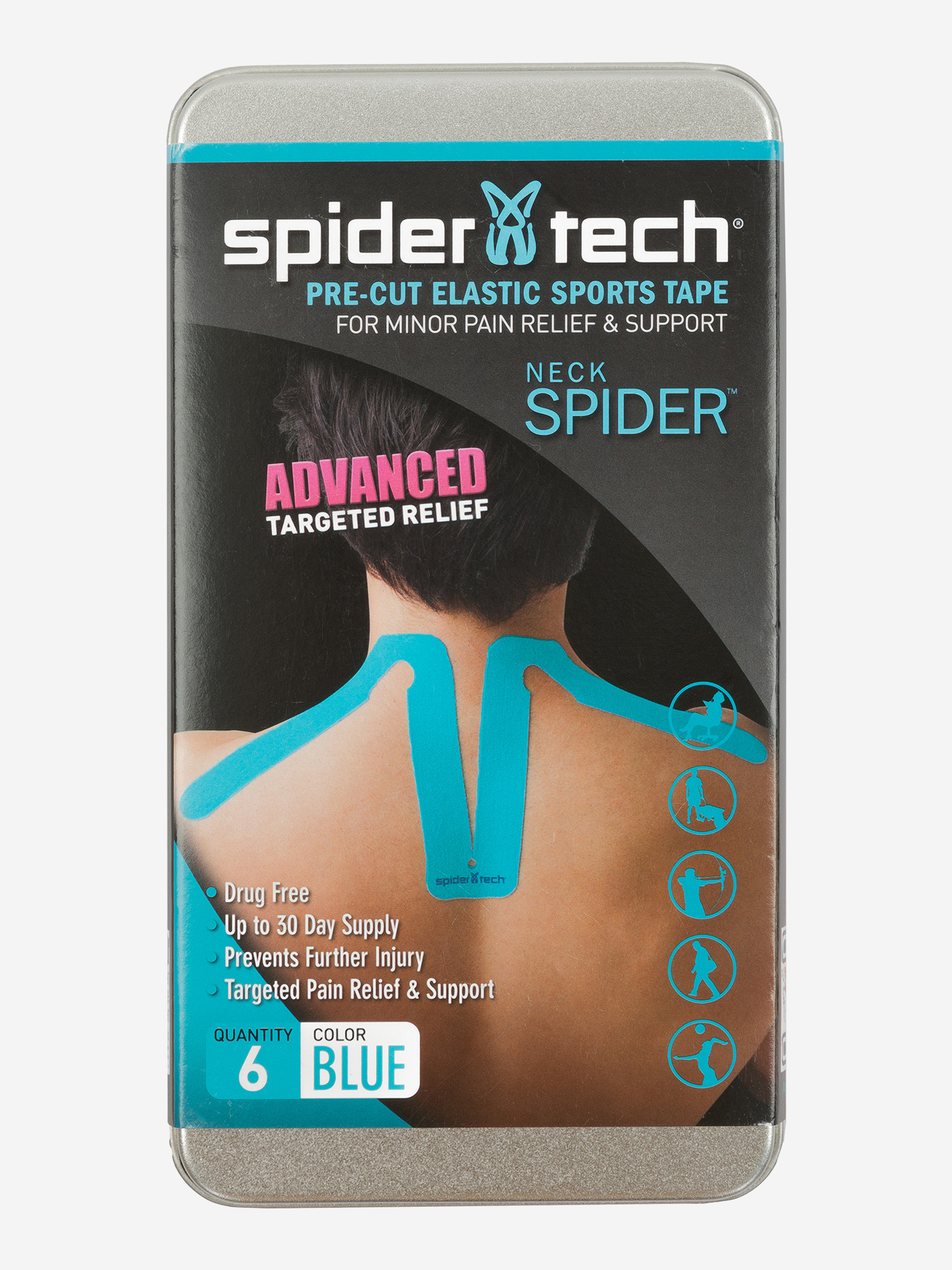фото Тейп преднарезанный для шейной части spidertech, 6 шт., голубой