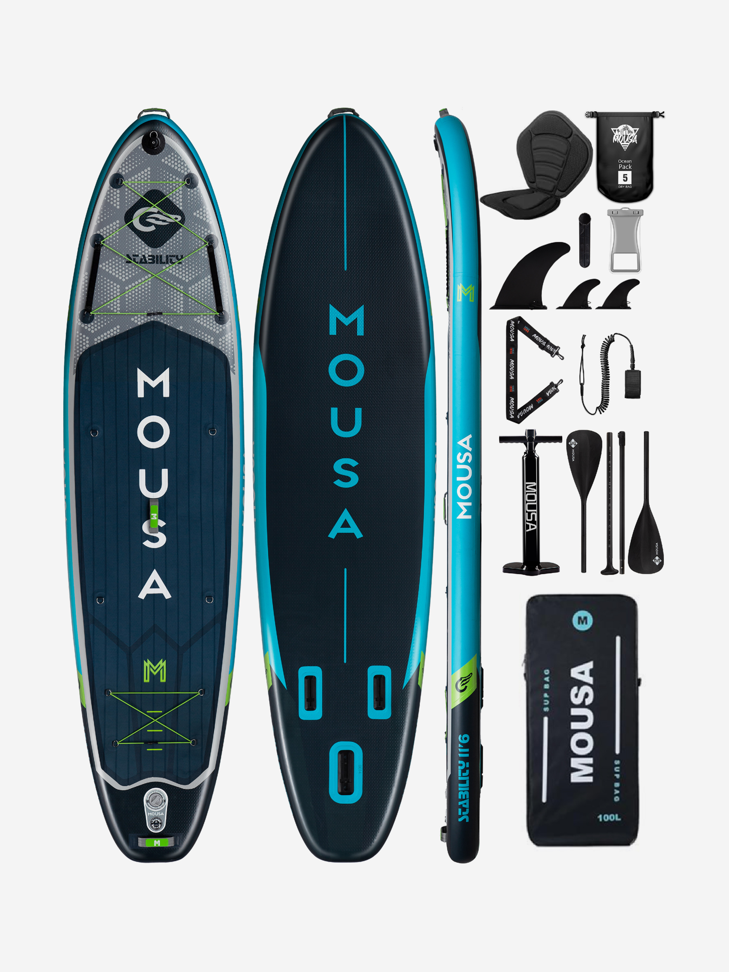 

Надувной двухслойный SUP-борд MOUSA CROCODILE GREY PRO, 11'6" 350*86*15 см, сапборд, Синий
