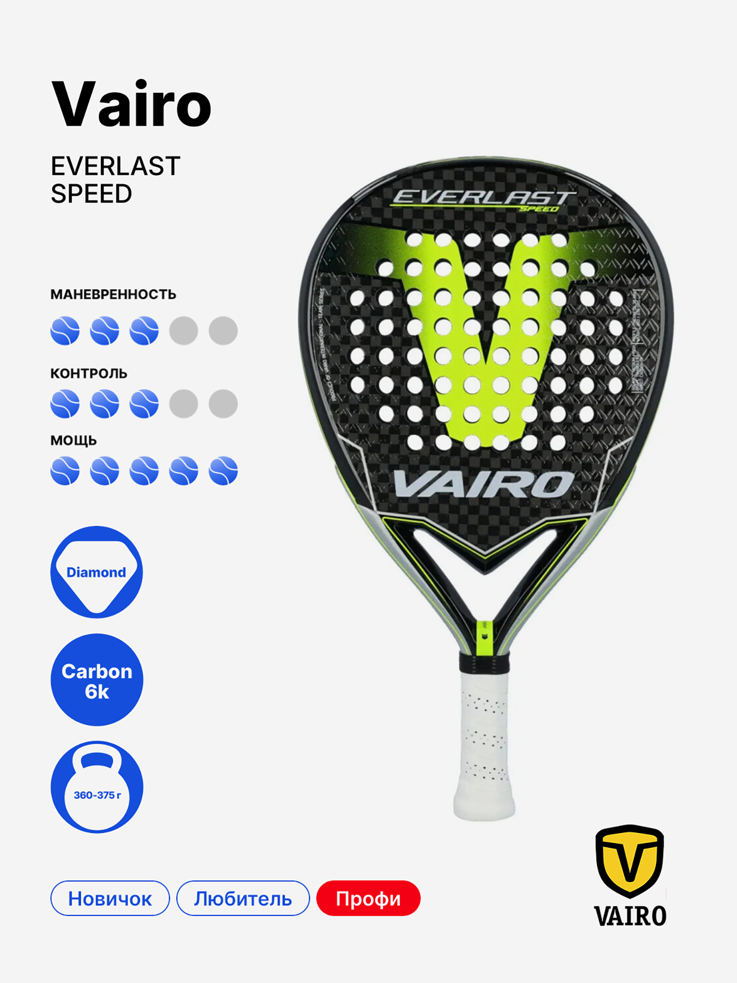 Изображение товара Ракетка для падела VAIRO Everlast Speed профессиональная для атакующей игры