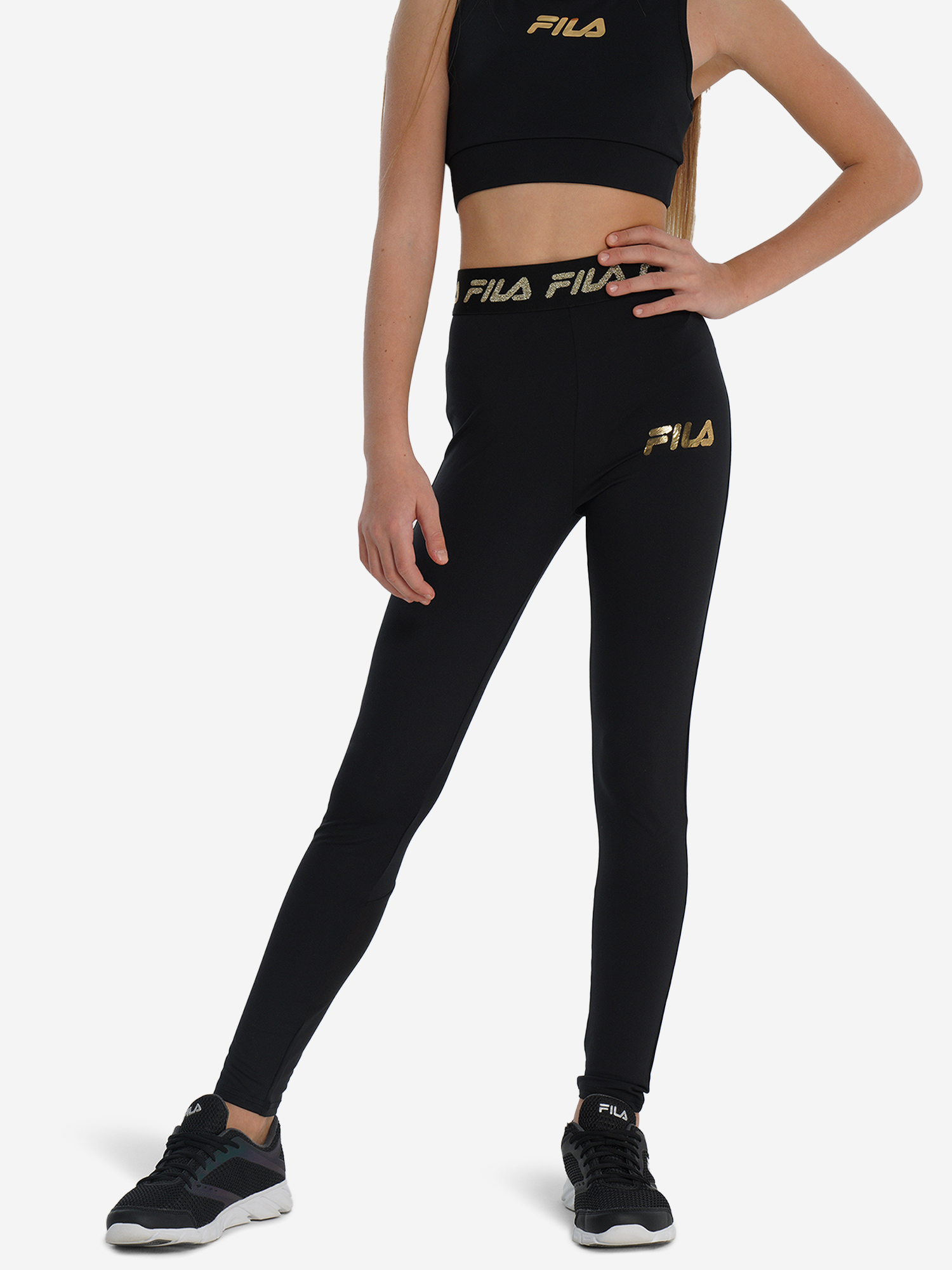 Изображение товара Легинсы для девочек FILA бег высокие вставки сетка Светоотражающие детали