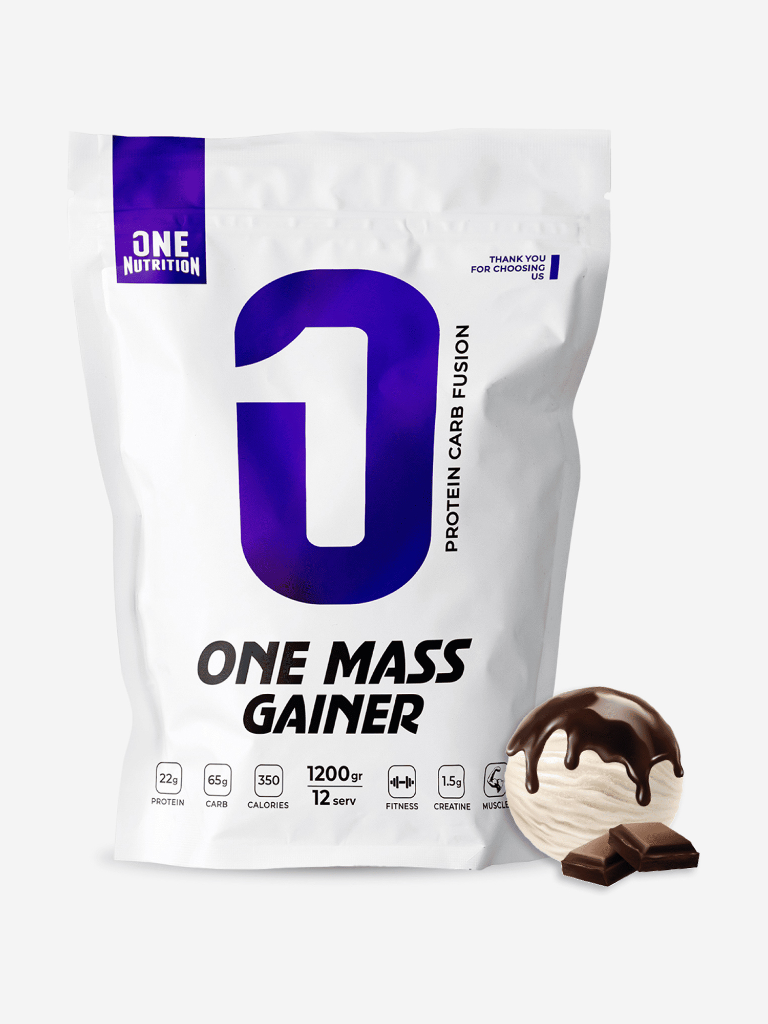   Спортмастер Гейнер, One Nutrition, 1200 г, шоколад, Белый