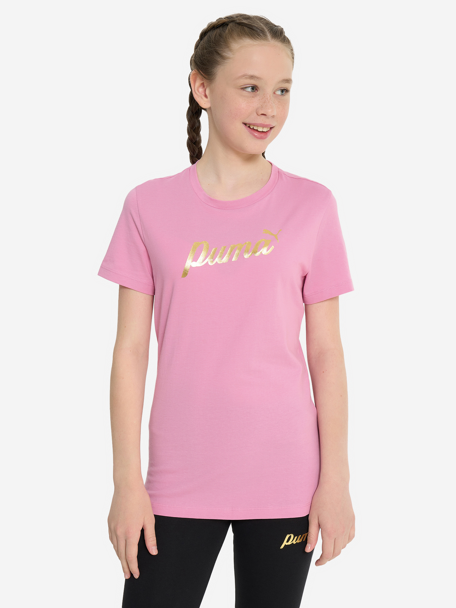 фото Футболка для девочек puma ess+ script metallic, розовый