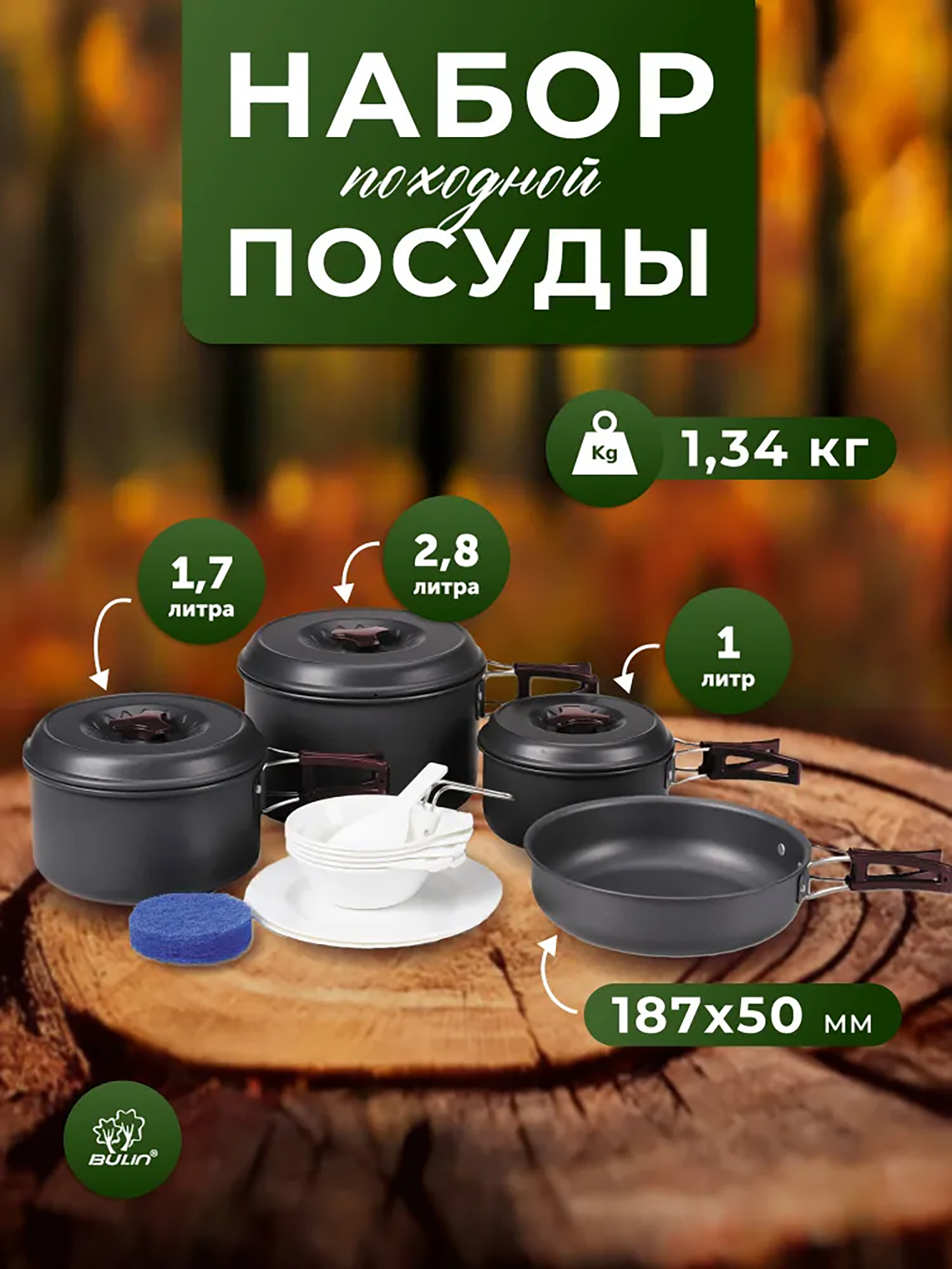 Изображение товара Туристический набор посуды на 4-5 человек из анодированного алюминия BL200-C5