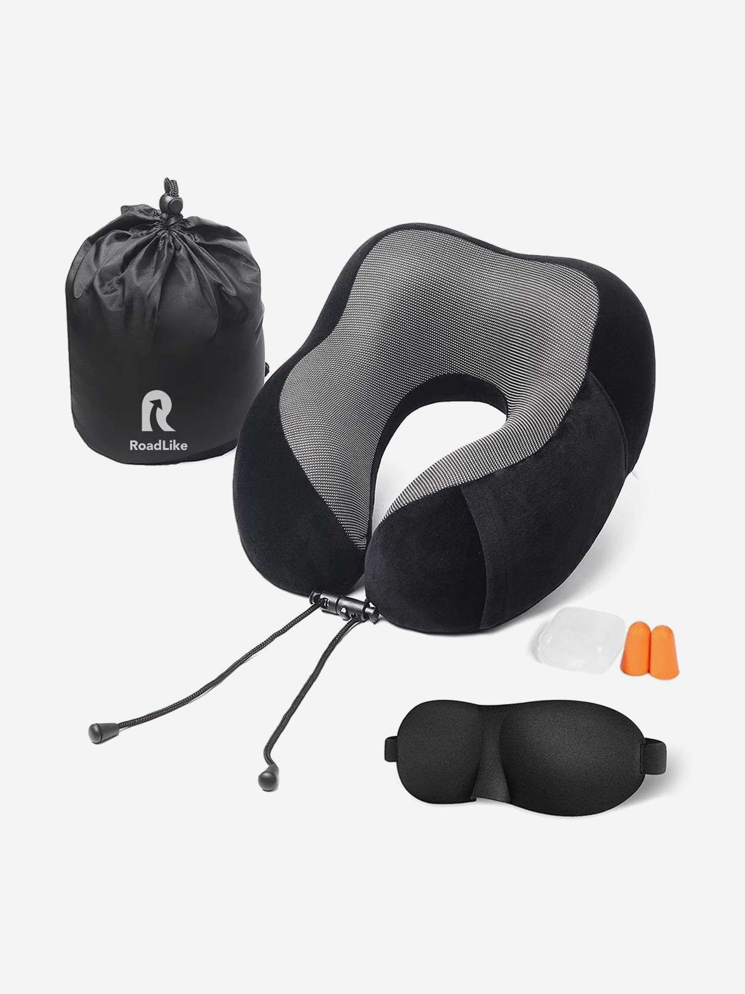 Подушка для путешествий RoadLike Travel Kit Velvet с эффектом памяти, черный, Черный