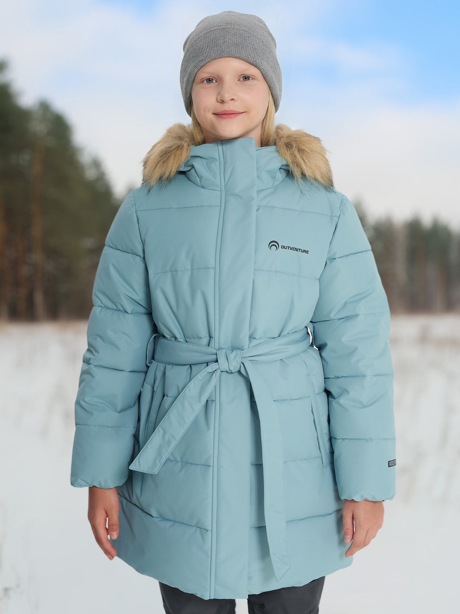 Пуховик для девочек Outventure, голубой, арт. 137413
