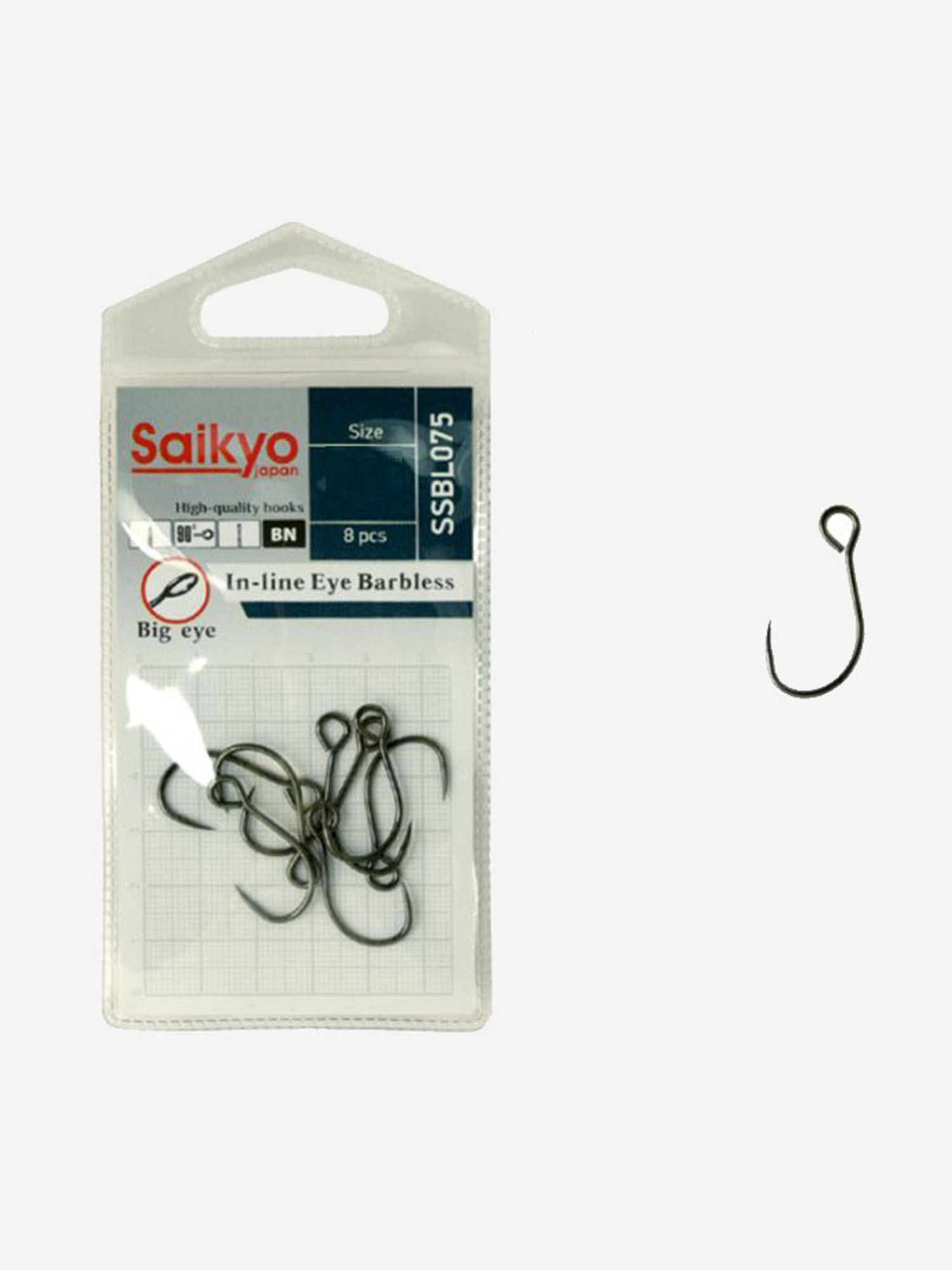 

Крючки для рыбалки одинарные Saikyo SSBL075-BN IN-LINE EYE BARBLESS (1 упк. по 8 шт.), Серый