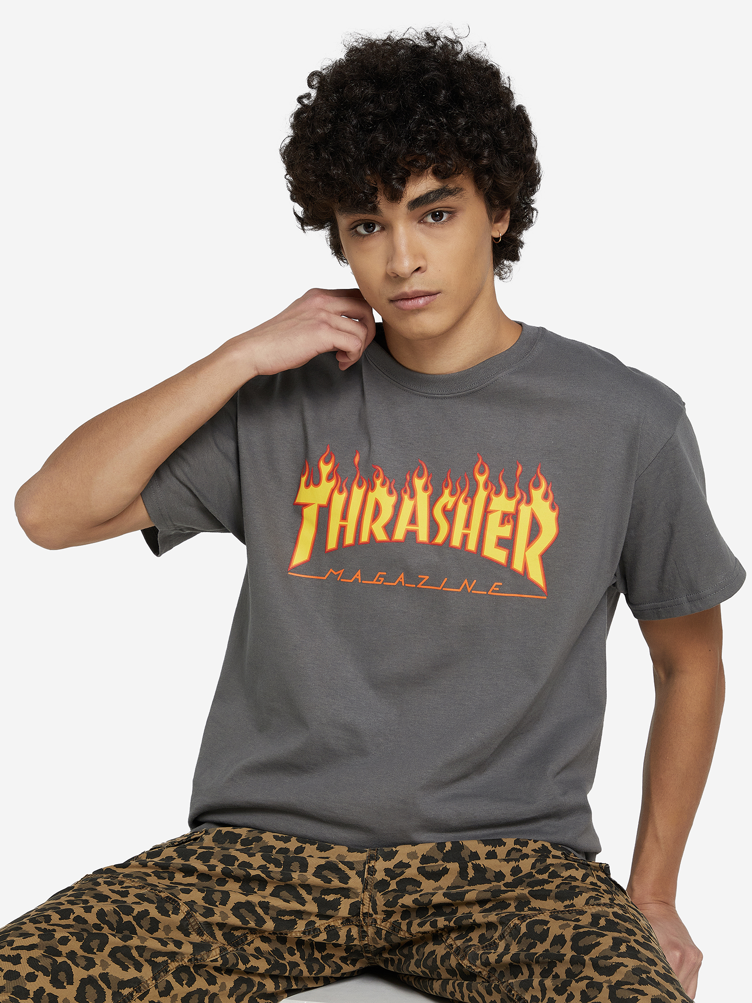 Футболка мужская Thrasher Flame Logo, Серый худи мужская thrasher skate and destroy серый