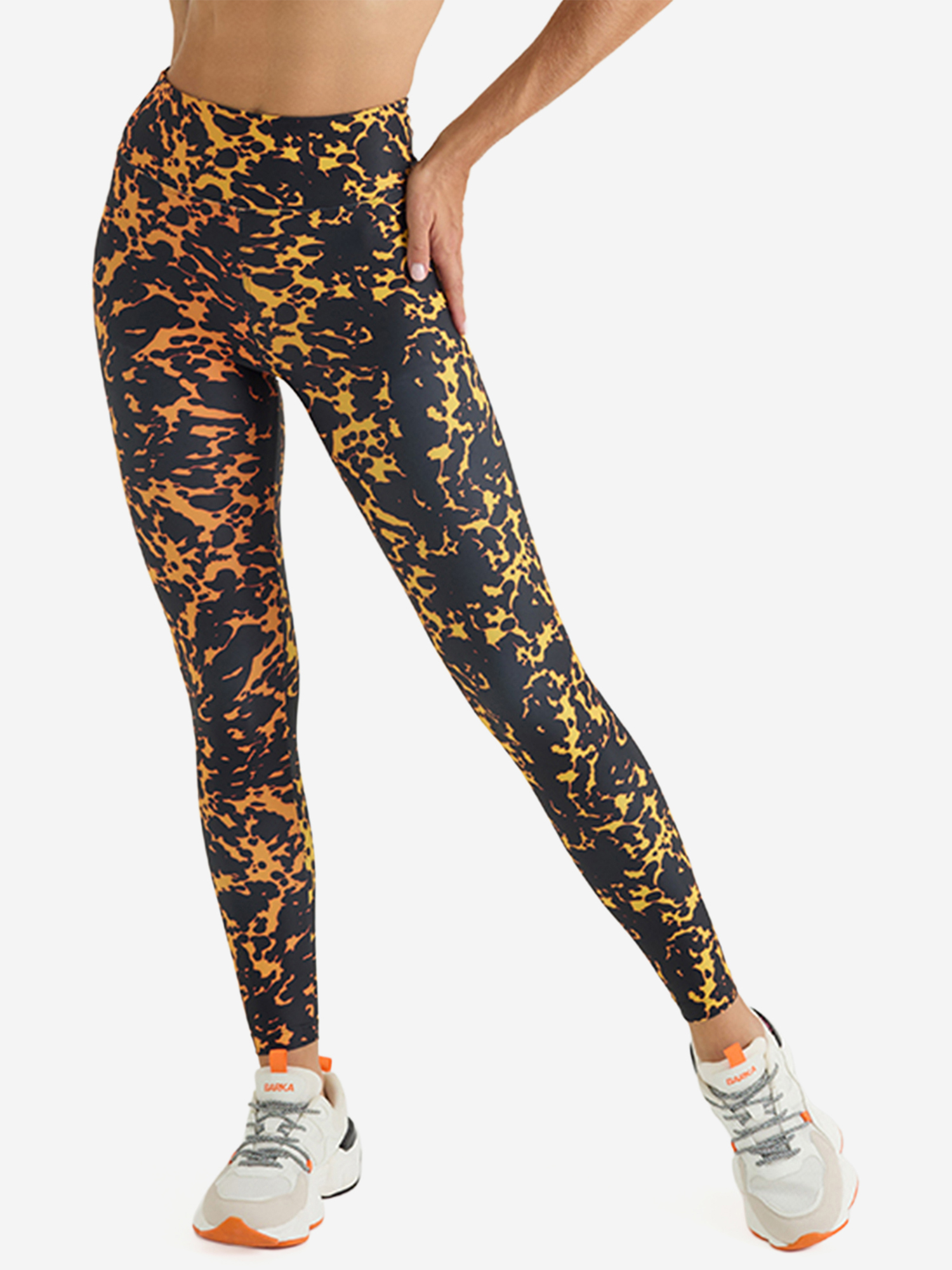 Изображение товара Женские спортивные легинсы BARKA для йоги фитнеса и тренинга черный желтый