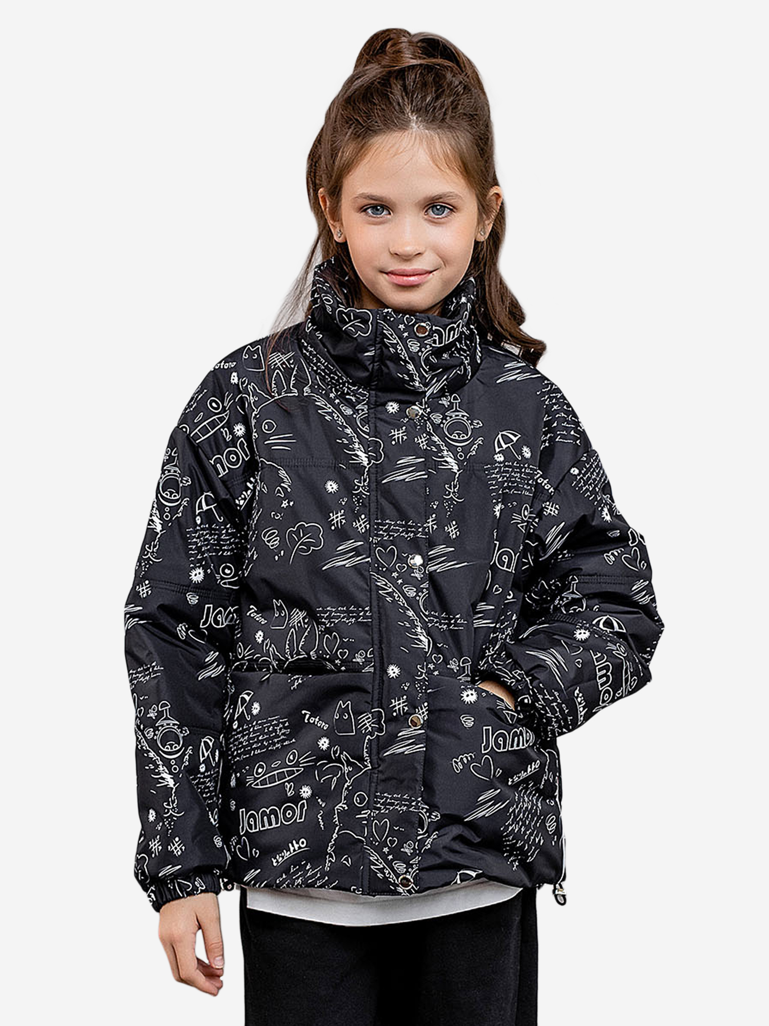 

Куртка для девочки batik Сабина принт черно-белый, Черный