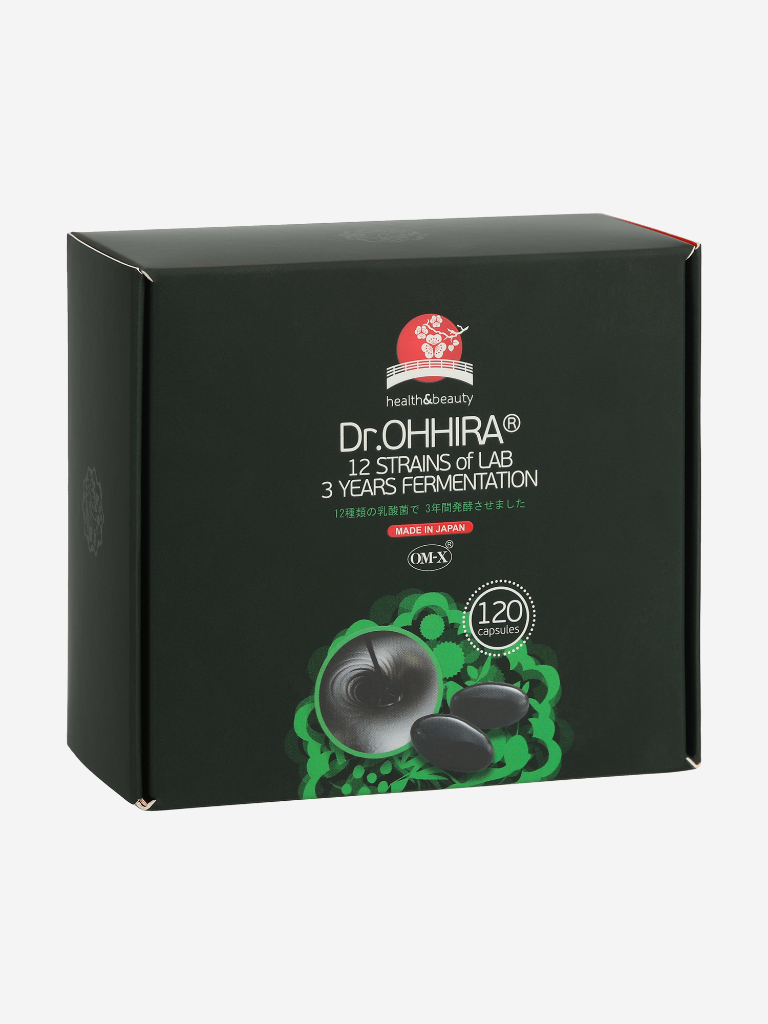 Ферментированный растительный комплекс OM-X® от Dr.OHHIRA® – 120 капсул, Синбиотик нового поколения ОМ-Х®: ПРЕбиотики, ПРОбиотики, МЕТАбиотики. Ферментируется и выдерживается в течение 3-х лет, Зеленый
