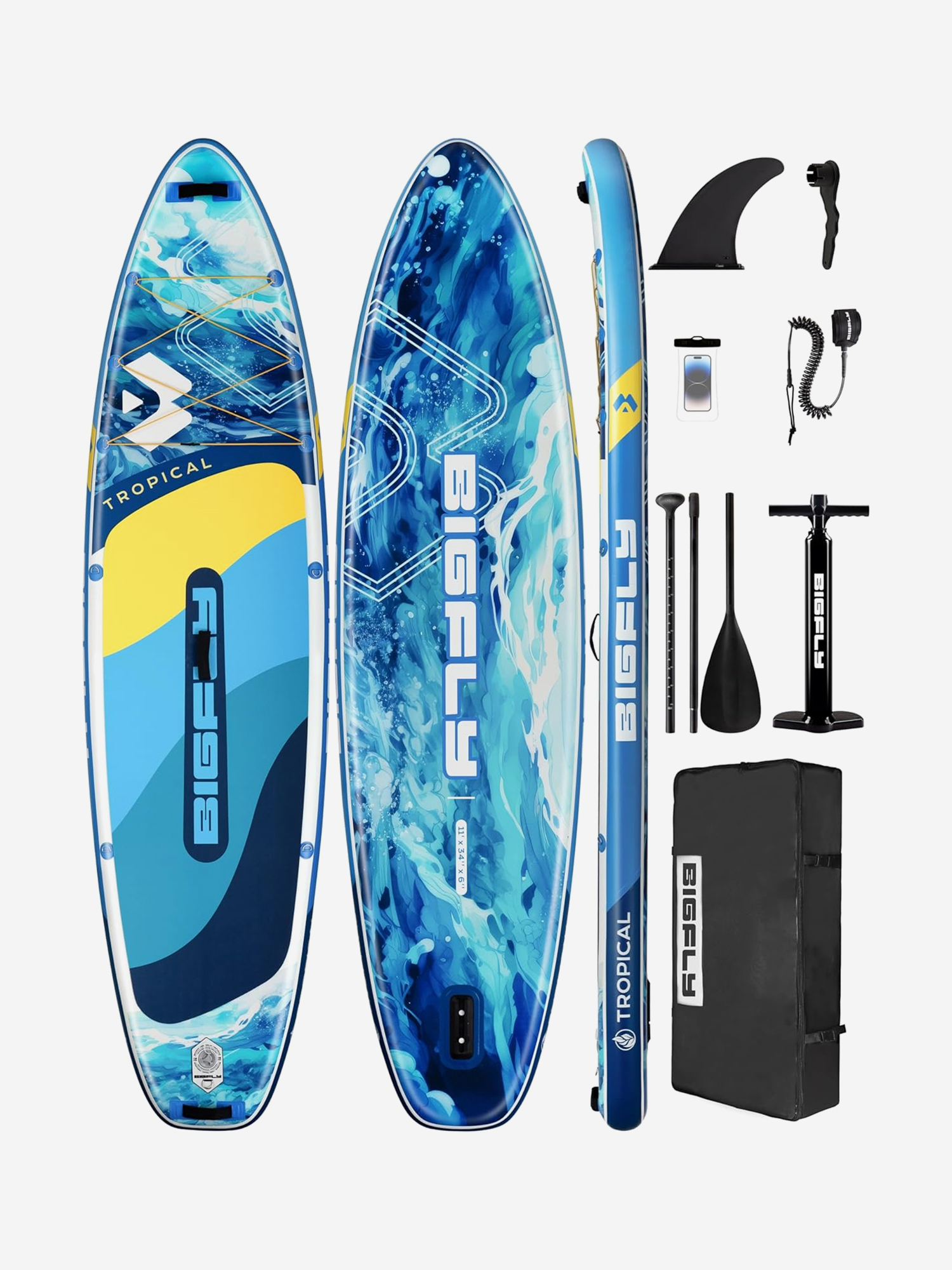 

Надувная SUP-доска BIGFLY TROPICAL BLUE STD 11' 335*86*15 см, Голубой