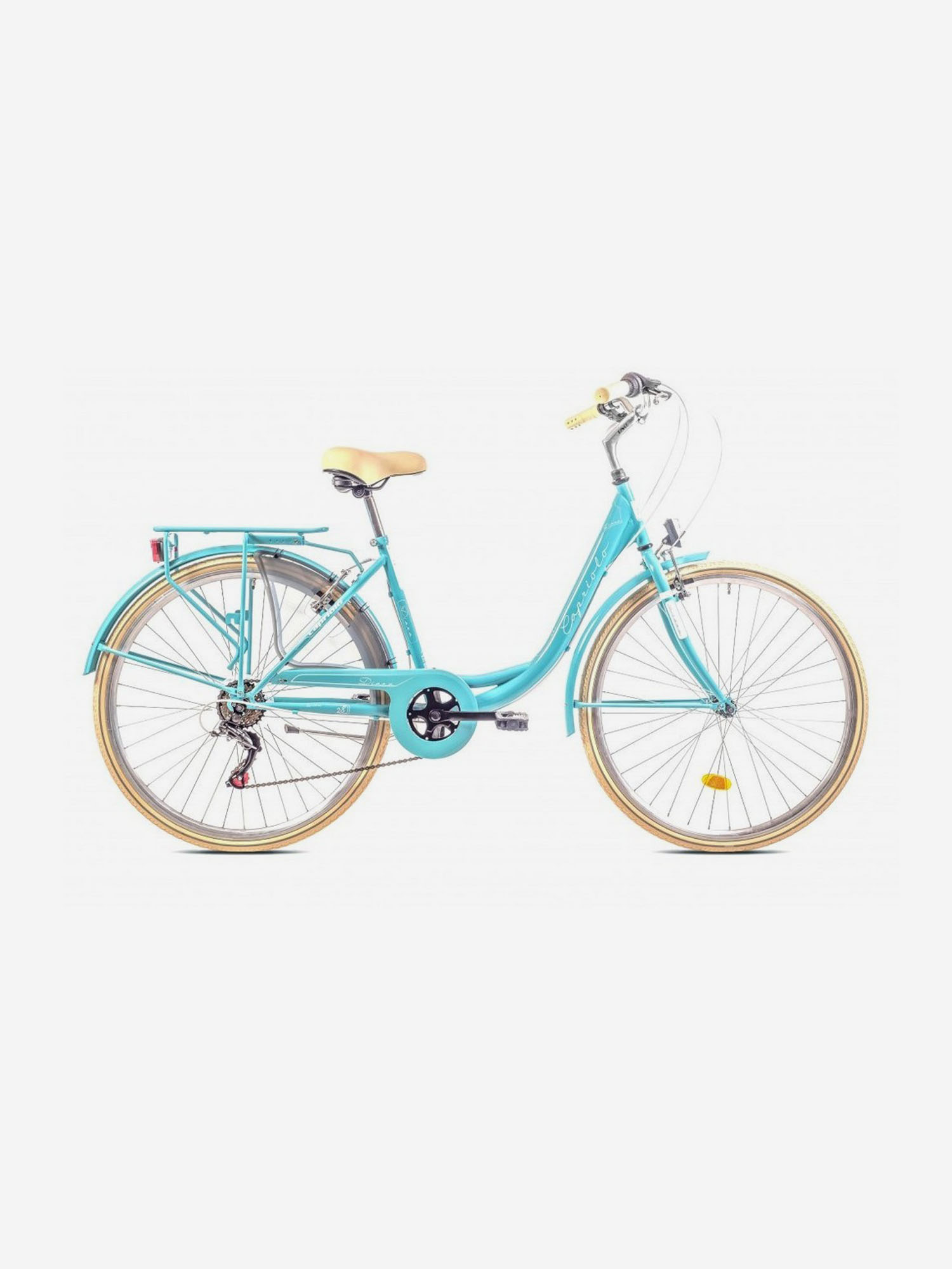 

Велосипед CAPRIOLO CITY DIANA STEEL (1 X 6), рама сталь 18'', колёса 28'' (бирюзовый - белый), Зеленый