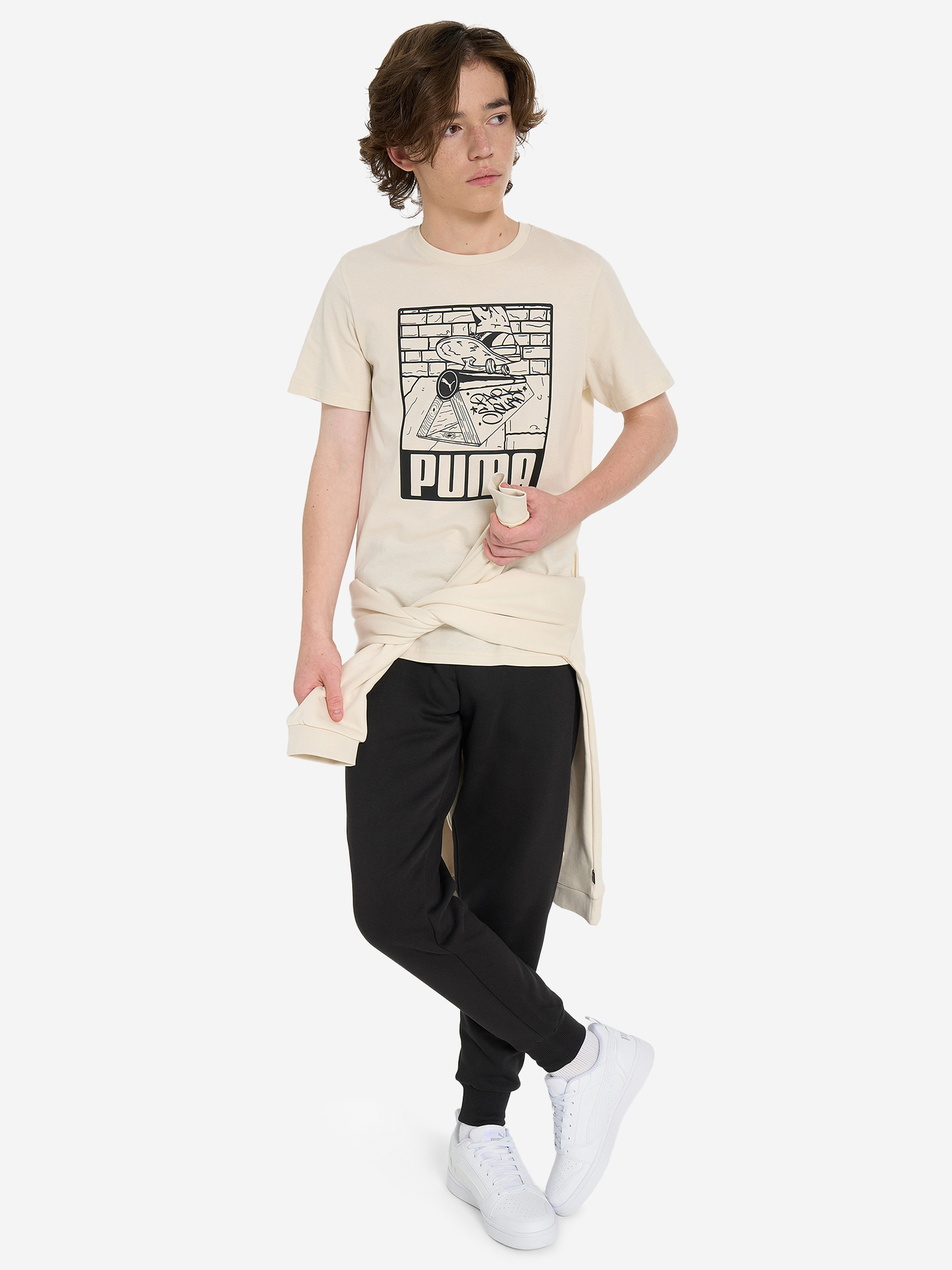 фото Футболка для мальчиков puma ess+ mid 90s graphic, бежевый