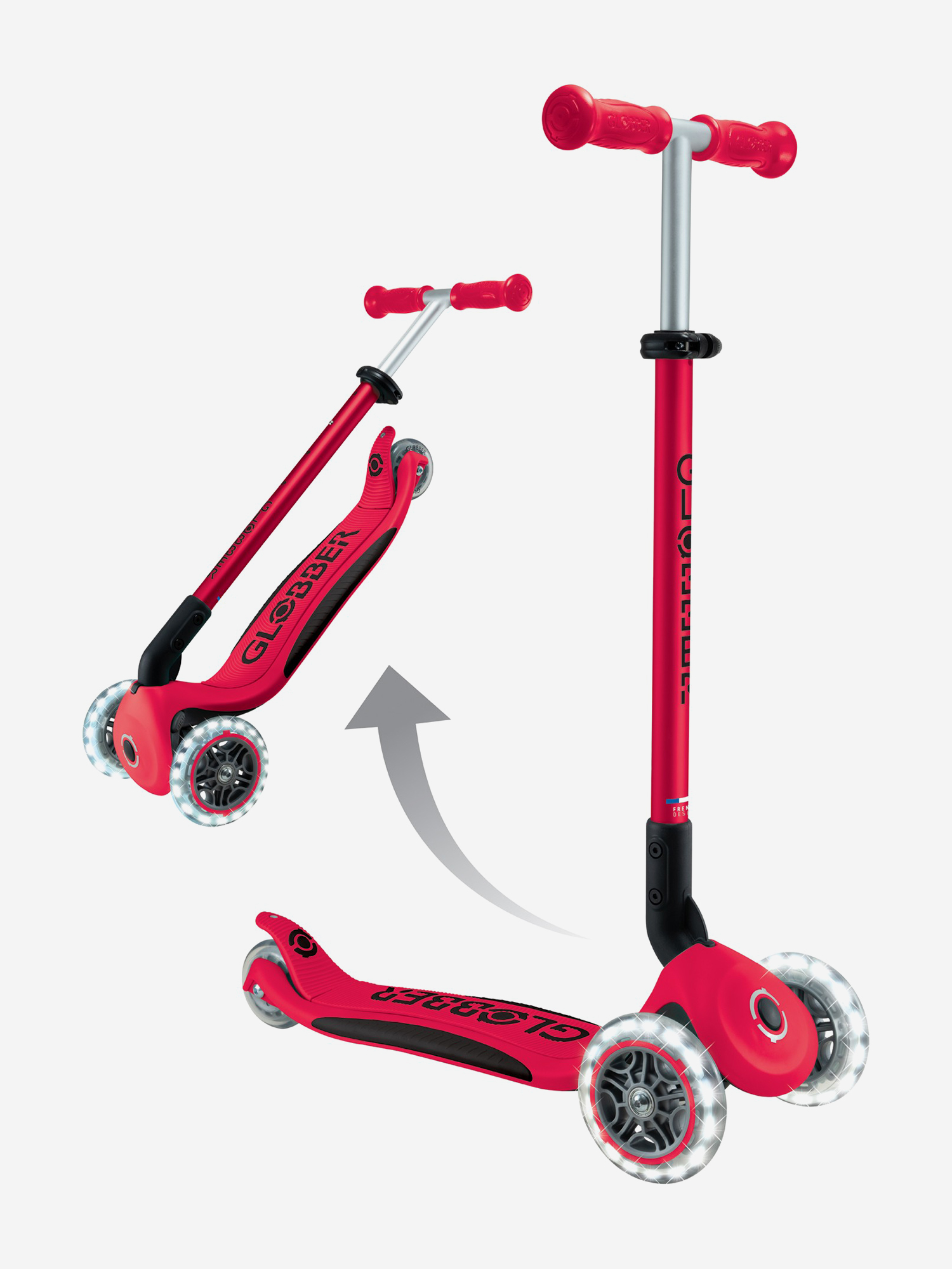 фото Самокат детский globber primo foldable plus lights, красный