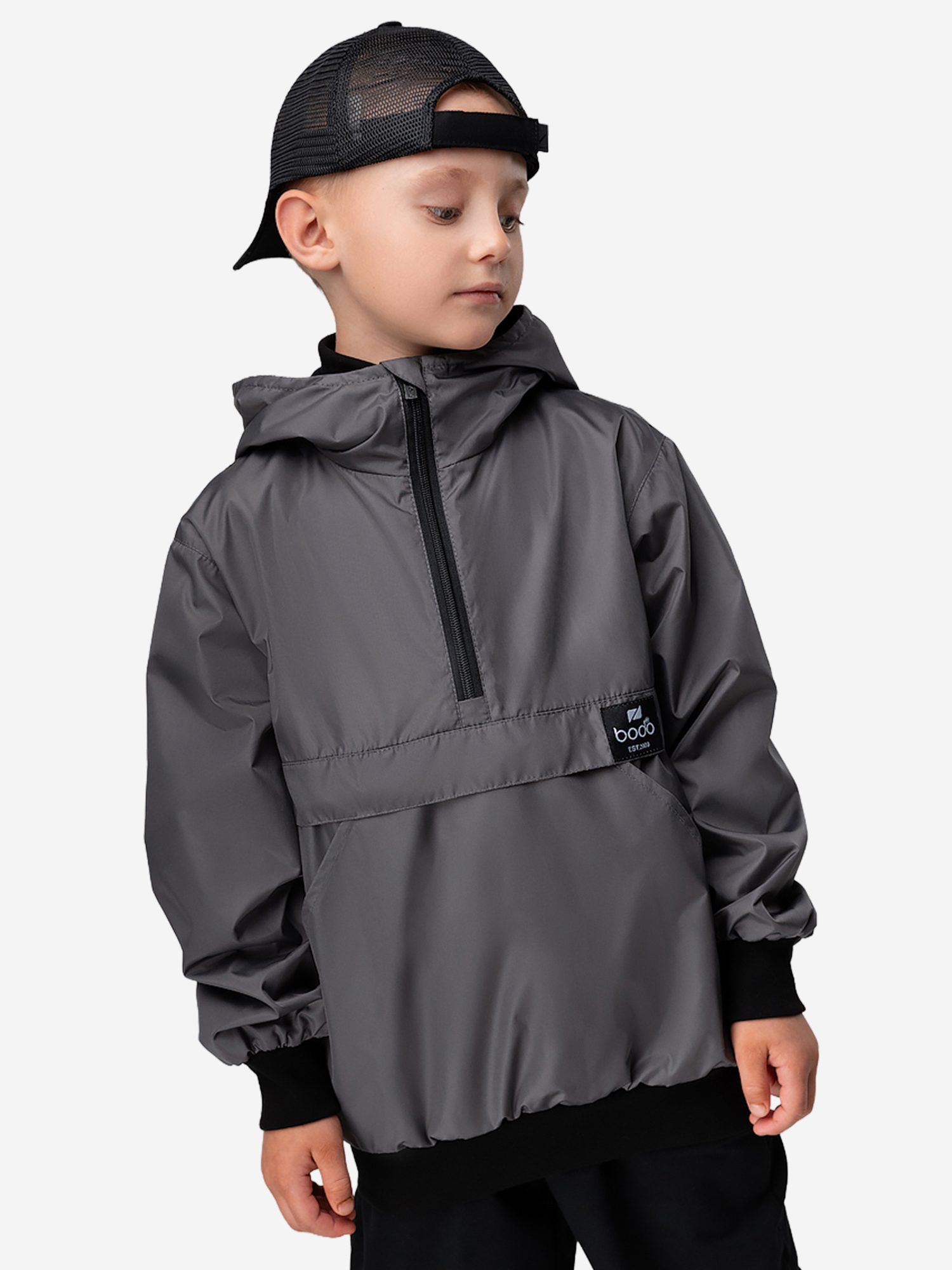 Изображение товара Ветровка анорак bodo графит для детей активный отдых демисезонная