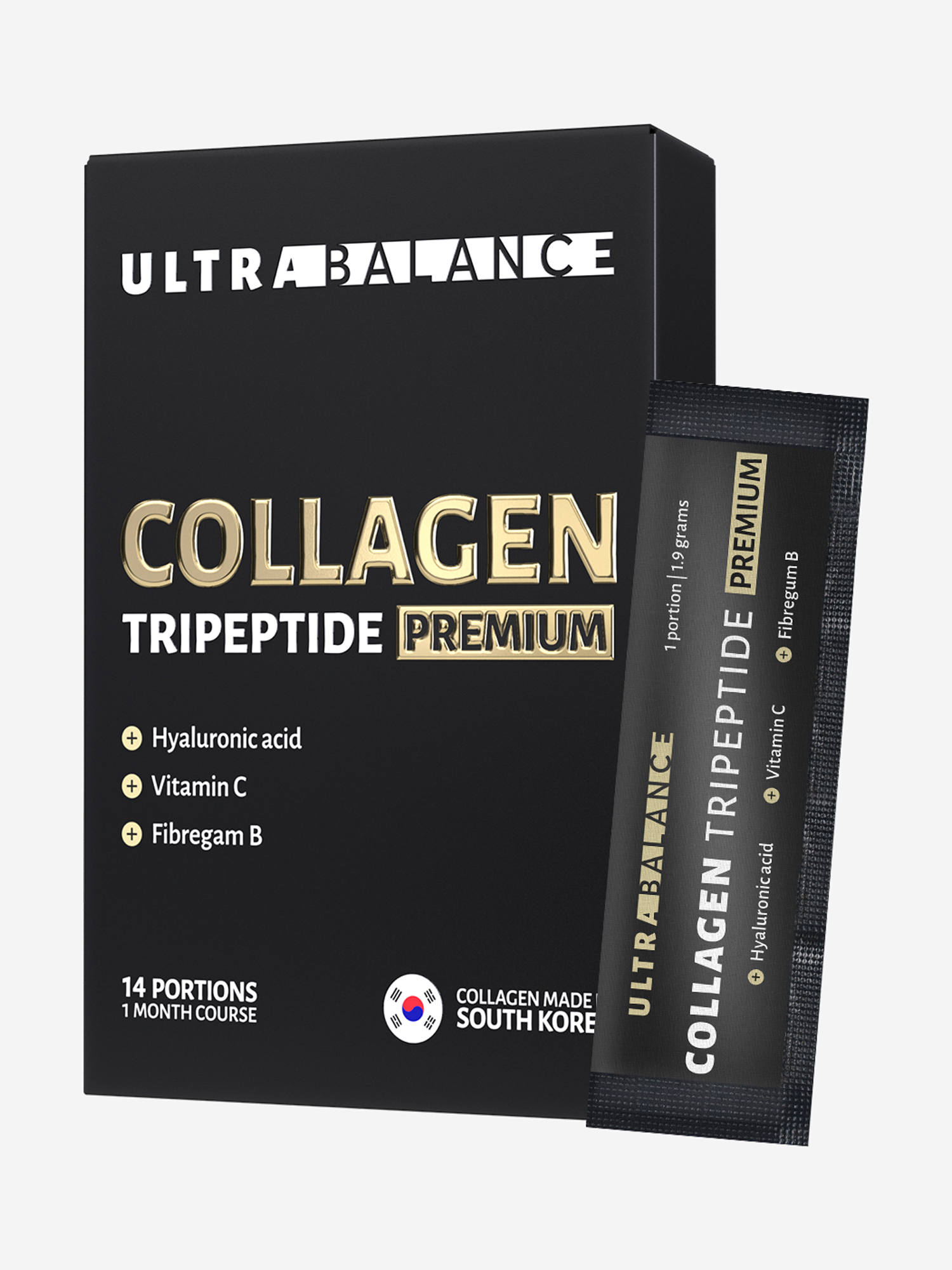 Изображение товара Коллаген морской трипептид UltraBalance, порошок с витамином С и гиалуроновой кислотой, 14 саше, Без Вкуса